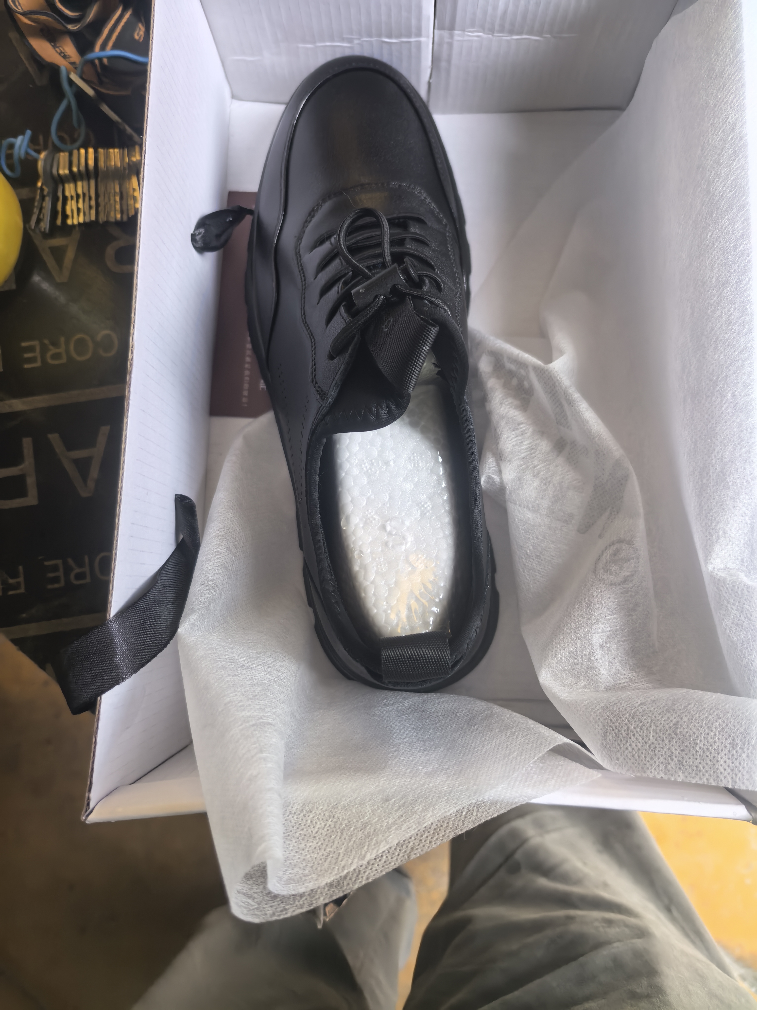 强人3515休闲男鞋运动皮鞋头层牛皮透气跑步鞋百搭通勤男鞋 黑色单层 40 实拍图