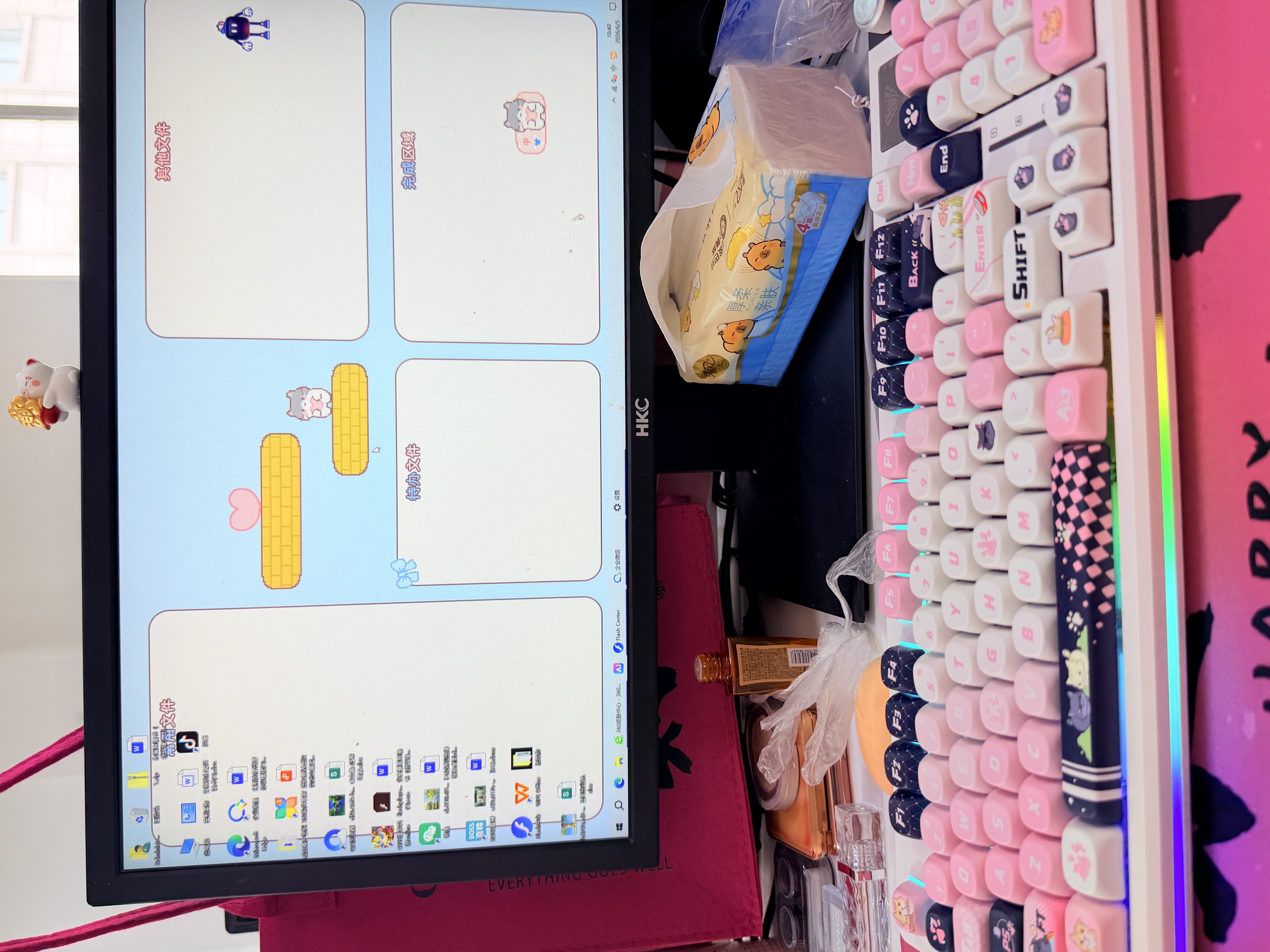 狼蛛（AULA）S98机械键盘有线/蓝牙/无线三模连接Gasket结构热插拔2U0 96键 游戏办公键盘 【有线版】S98小拽猫-冰蓝光 茶轴 实拍图