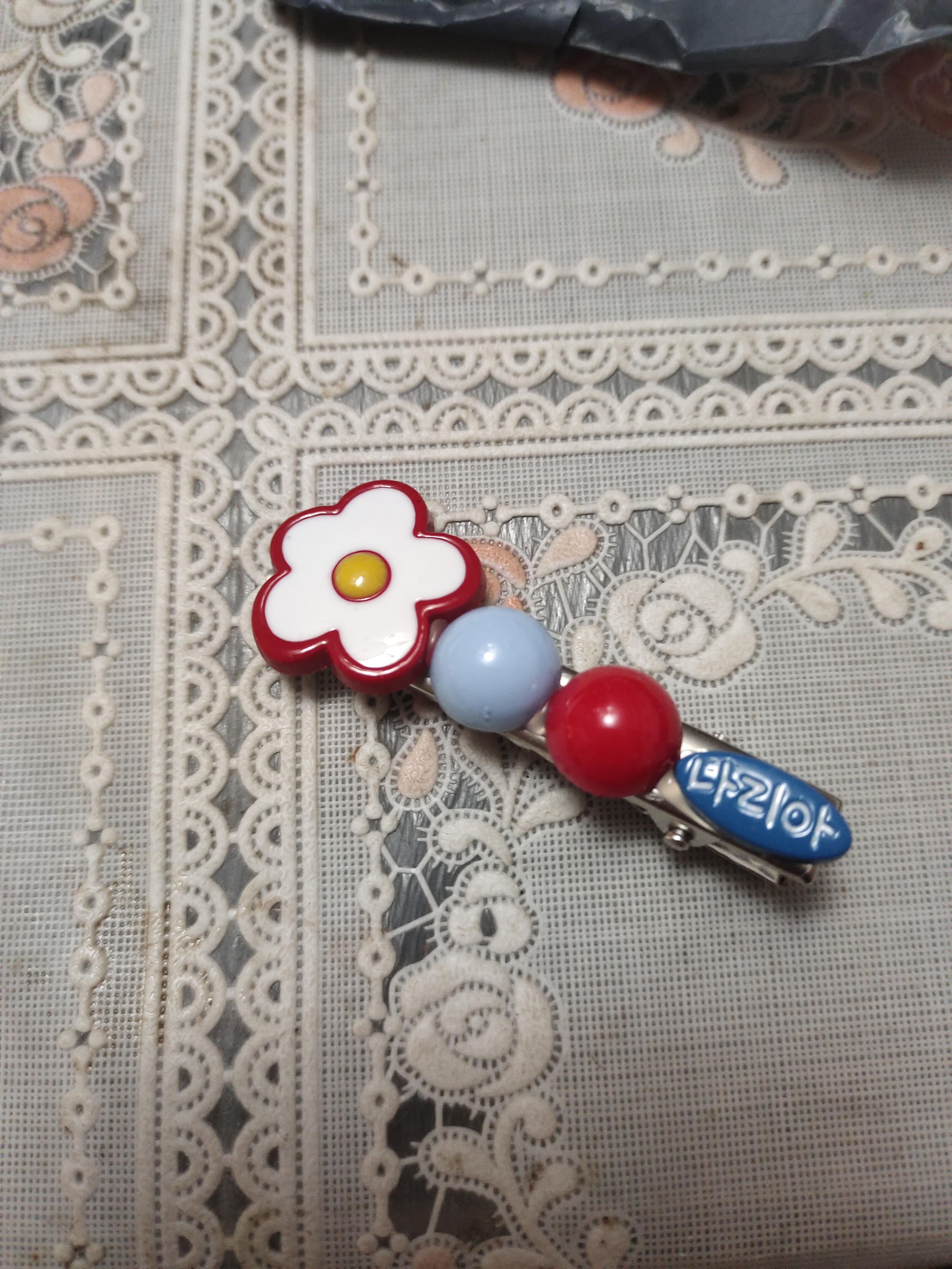 冰糖山楂~花朵发夹女边夹甜美前额发卡一字刘海夹子头饰2025新款 花朵圆珠蓝标发夹【1个】 实拍图