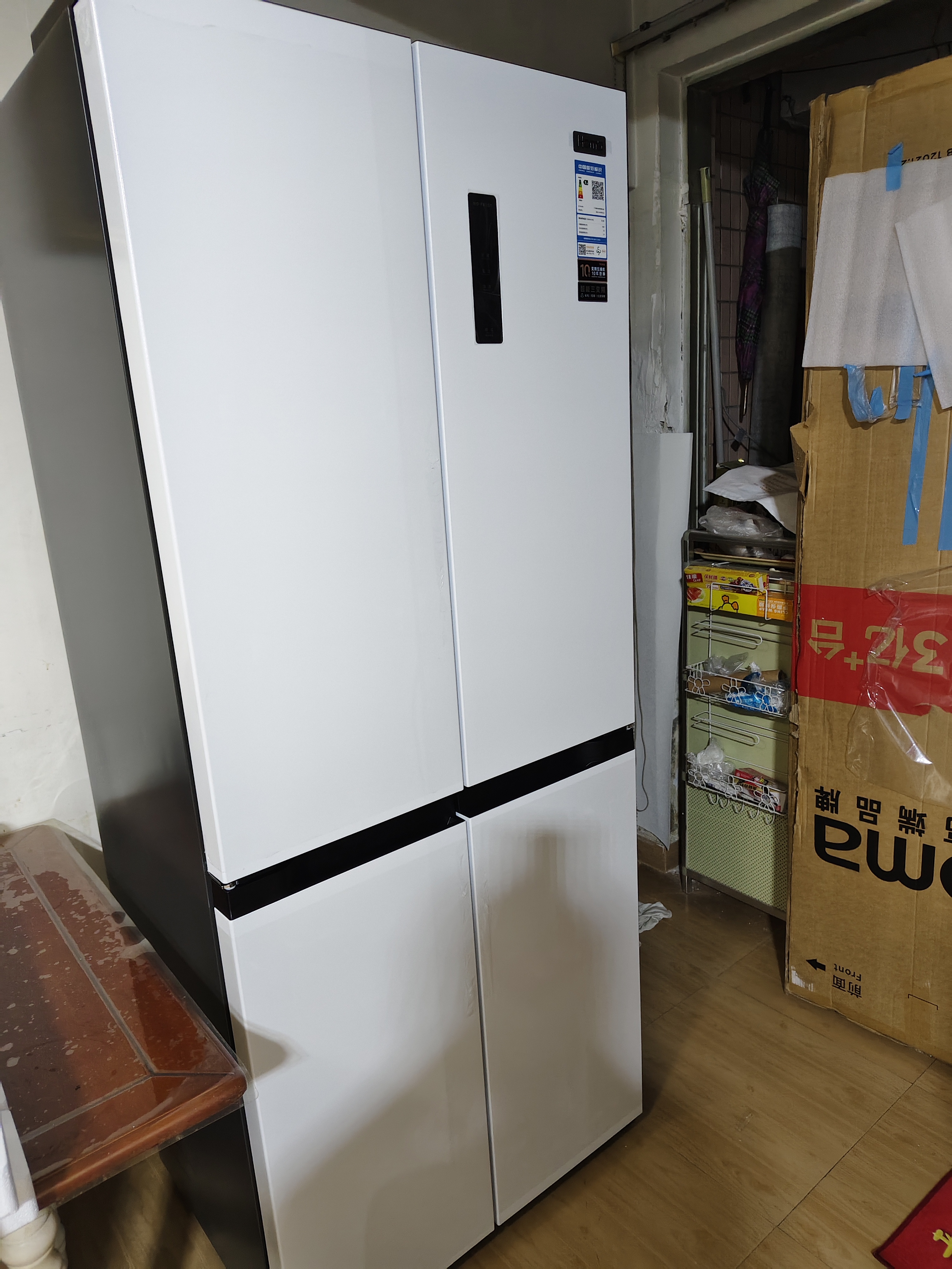 奥马（Homa）431升十字对开门家用电冰箱60cm以下超薄零嵌入式一级变频节能风冷无霜四开门双开门431WDH/B白色 实拍图