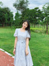 茵曼（INMAN）法式方领收腰纯棉显瘦2026年夏季新款女装连衣裙裙子 蓝色 M 实拍图