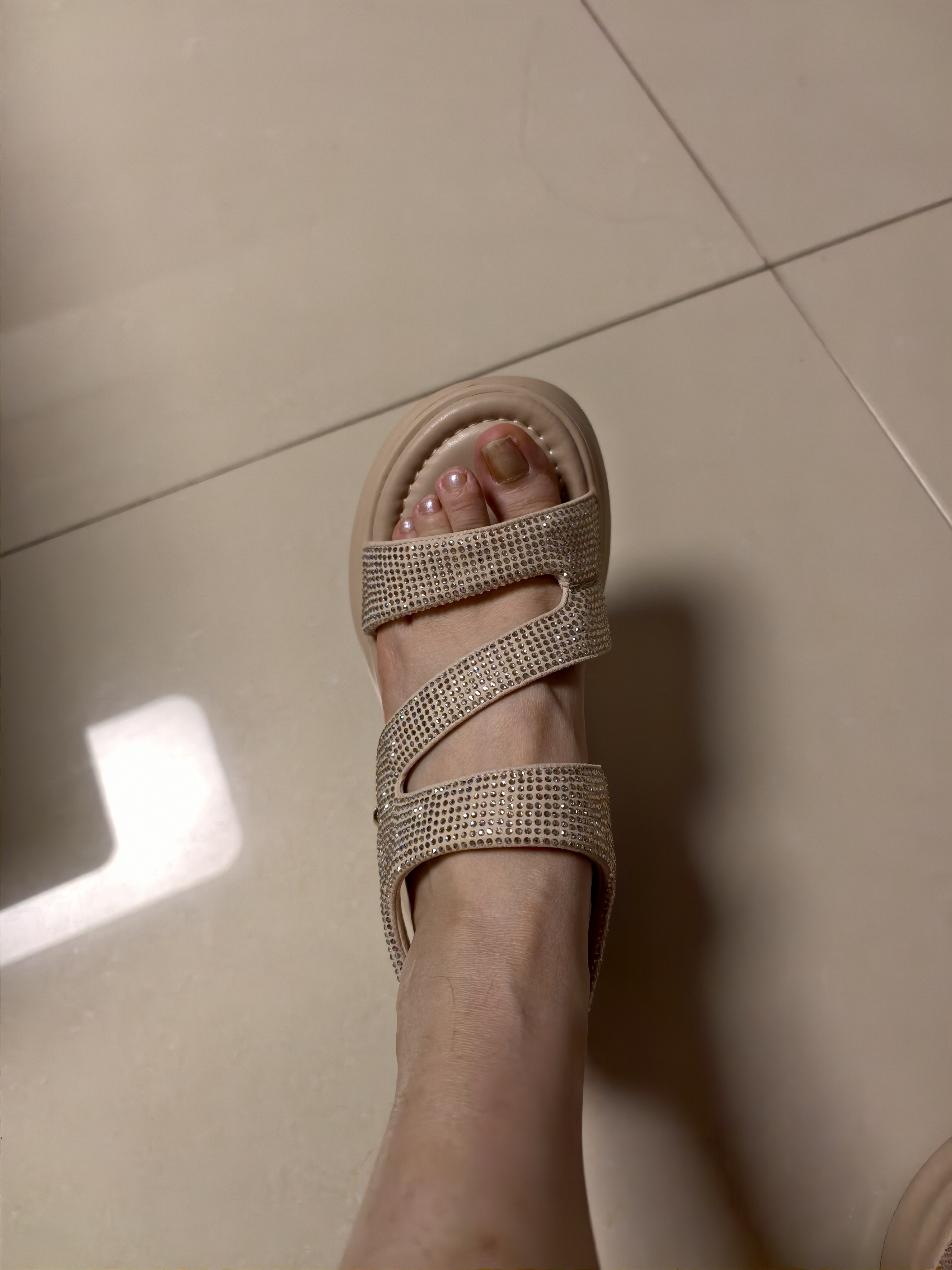 百丽银河闪钻凉鞋女26夏新厚底增高休闲凉鞋JD038BL6 杏色 37 实拍图