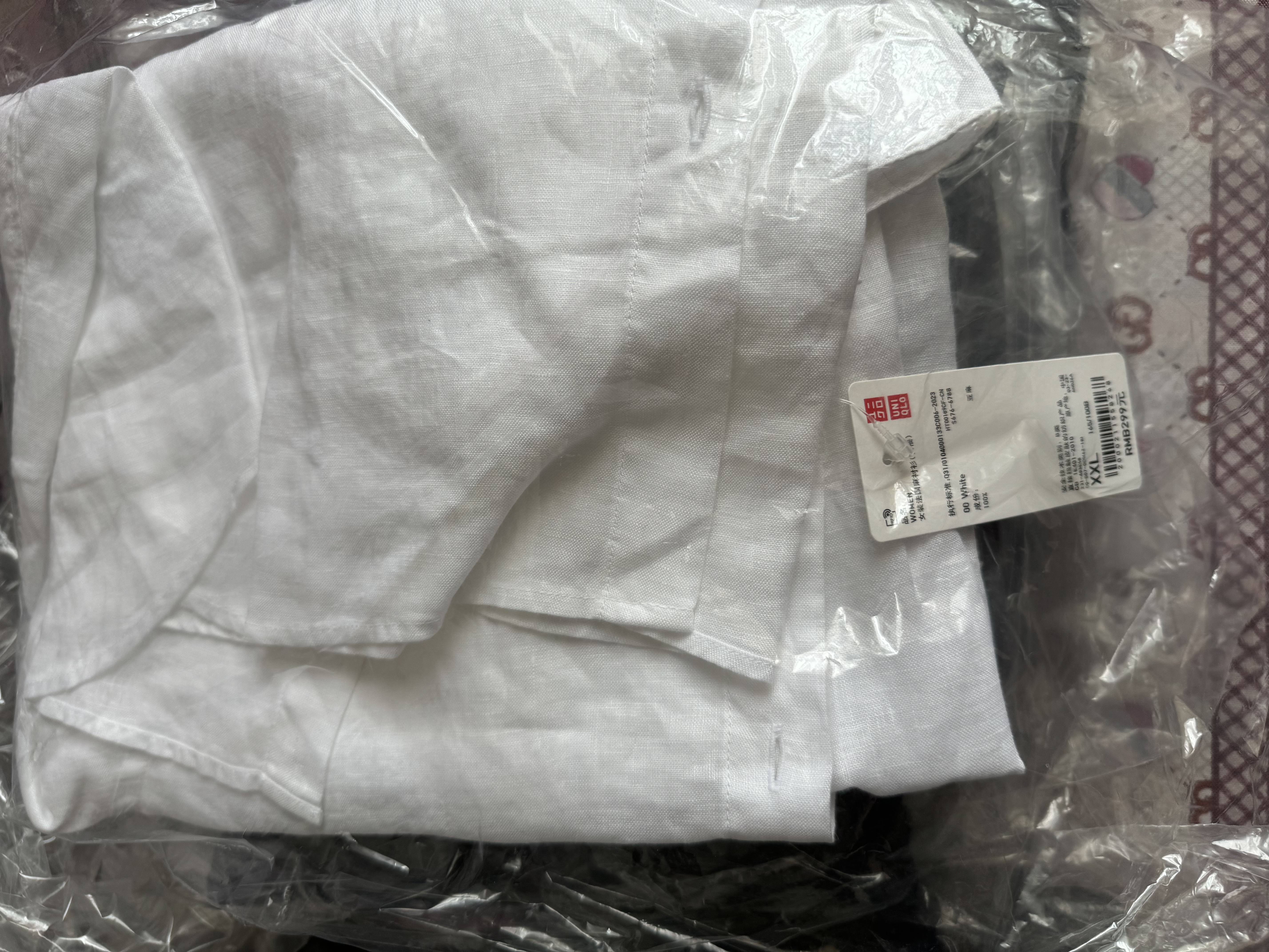 优衣库法国麻衬衫/长袖女装衬衣26春夏新款483868 00 白色 2XL 实拍图