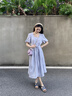 茵曼（INMAN）法式方领收腰纯棉显瘦2026年夏季新款女装连衣裙裙子 蓝色 M 实拍图