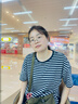 德玛纳【裸感体验】夏季撞色圆领条纹打底衫落肩宽松小个子气质女式t恤 实拍图