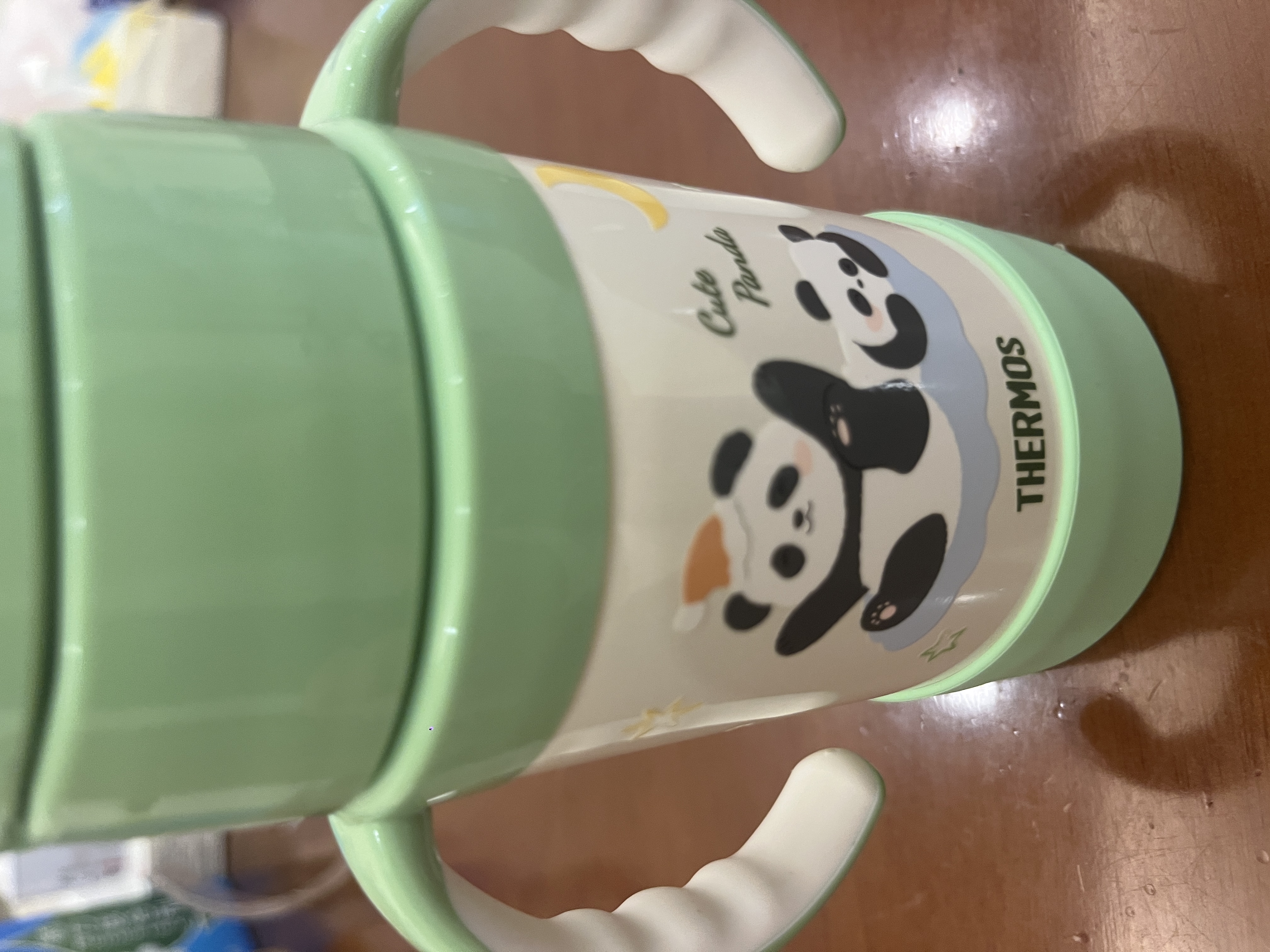 膳魔师儿童保温杯带把手婴儿水杯316L宝宝吸管杯幼儿园学生水杯TCKK 熊猫 竹叶青280ml 实拍图