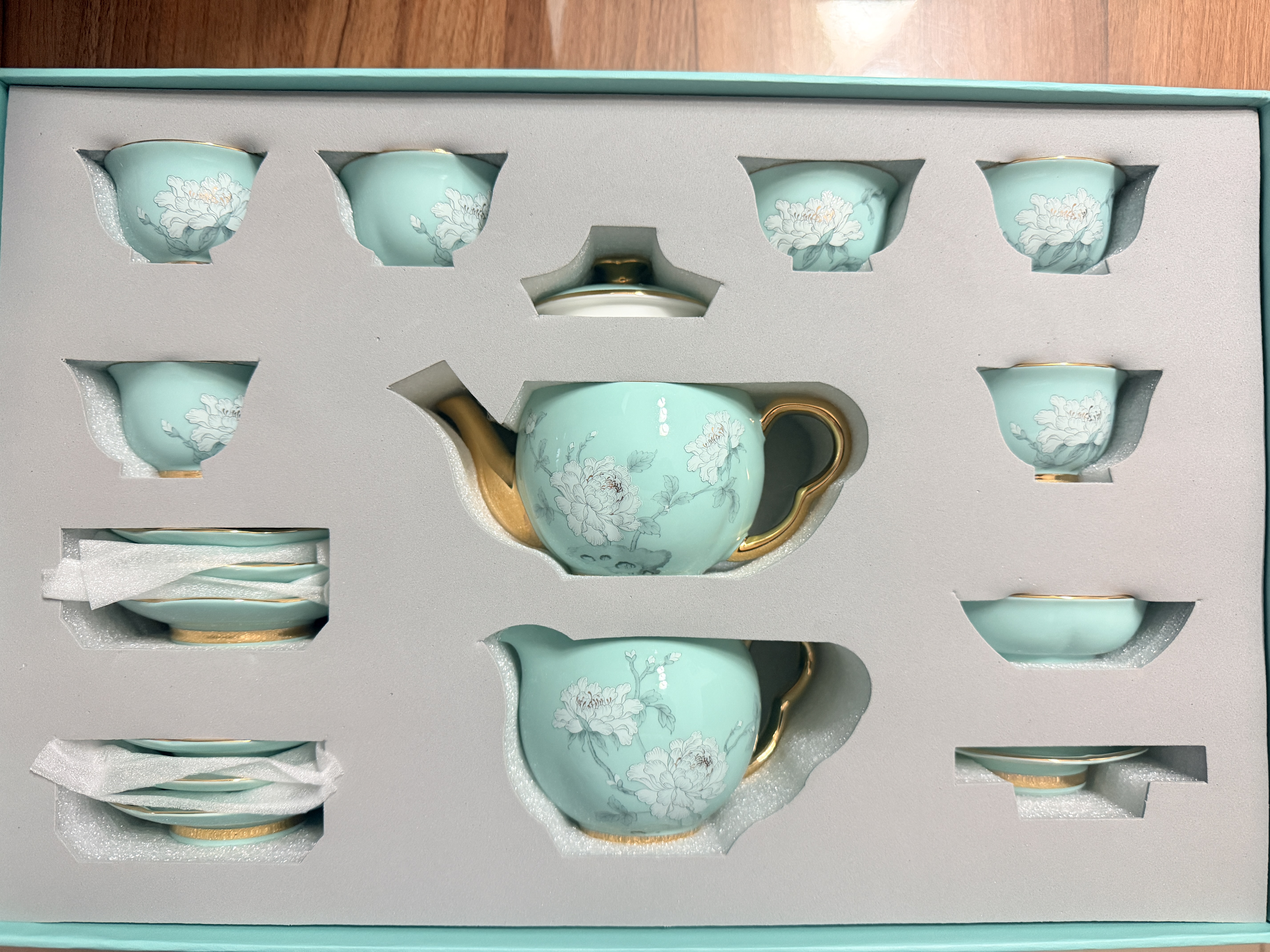 金镶玉功夫茶具套装茶杯陶瓷喝泡茶中秋节日送礼品盒子时描金国花牡丹 实拍图