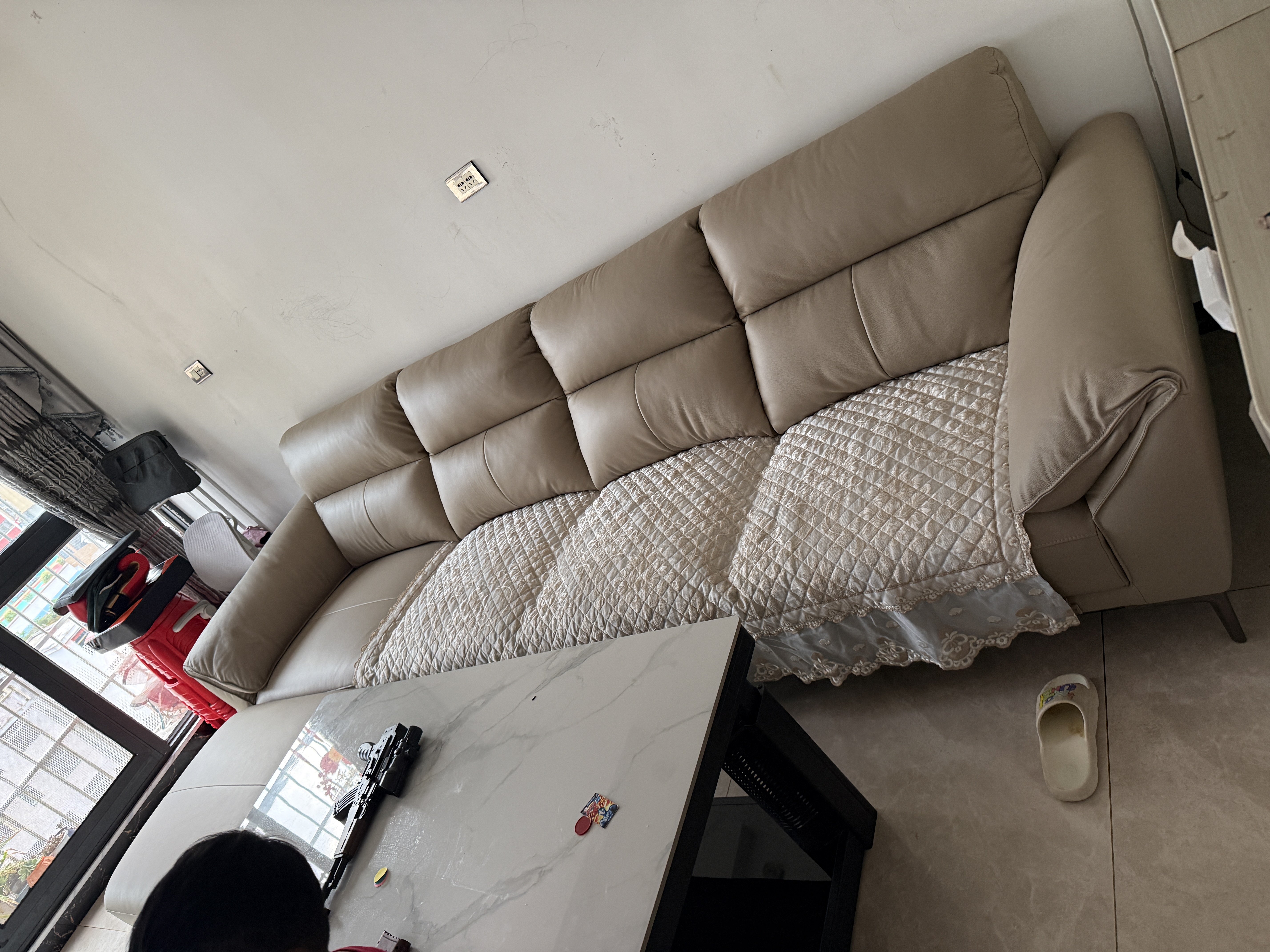 全友家居真皮沙发大象耳朵皮艺沙发大户型实木内架直排客厅沙发带脚凳 实拍图