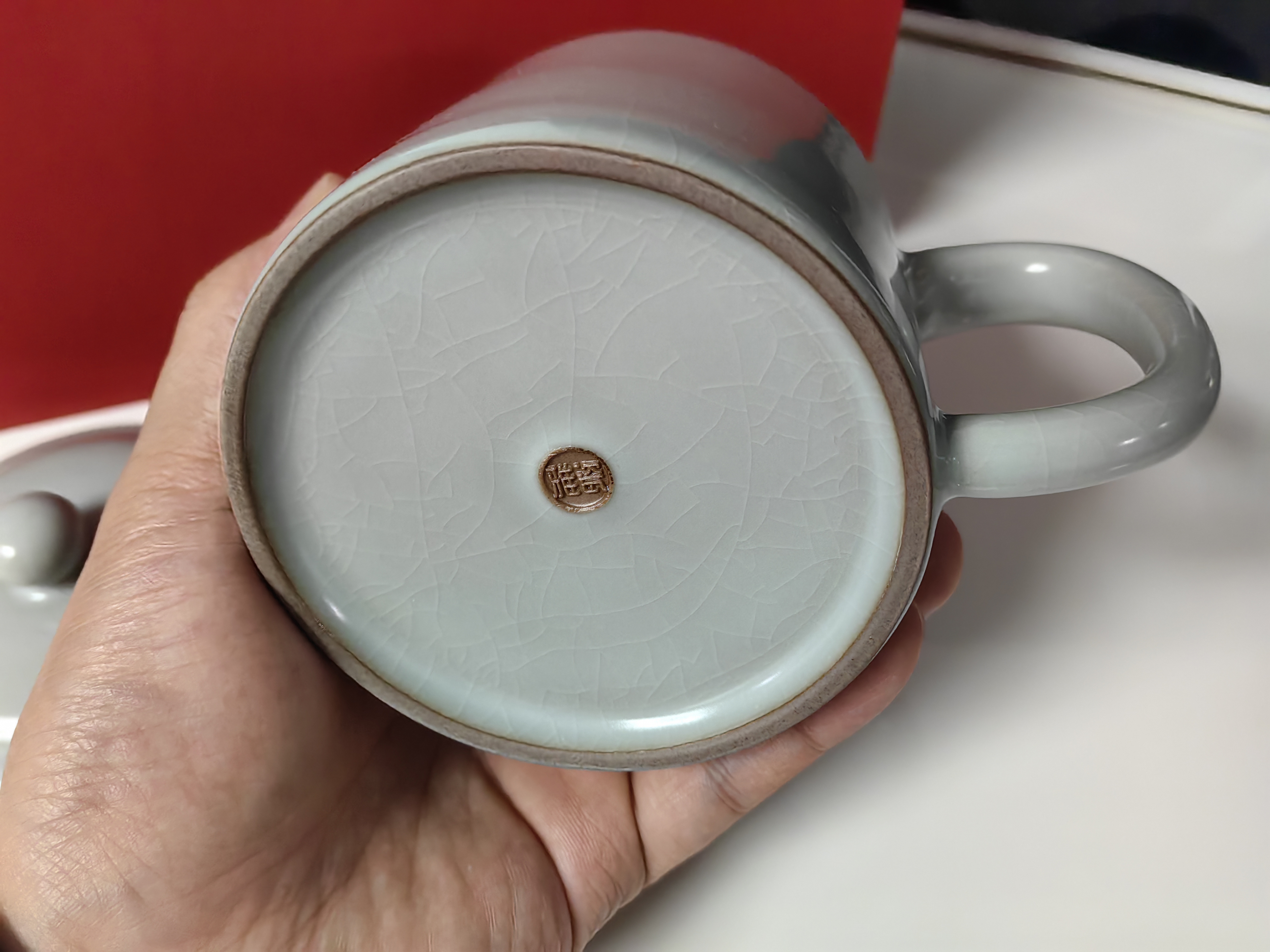雅瓷汝窑茶杯陶瓷泡茶杯带盖办公会议杯子家用喝水杯礼盒装养正杯 汝窑养正杯 实拍图