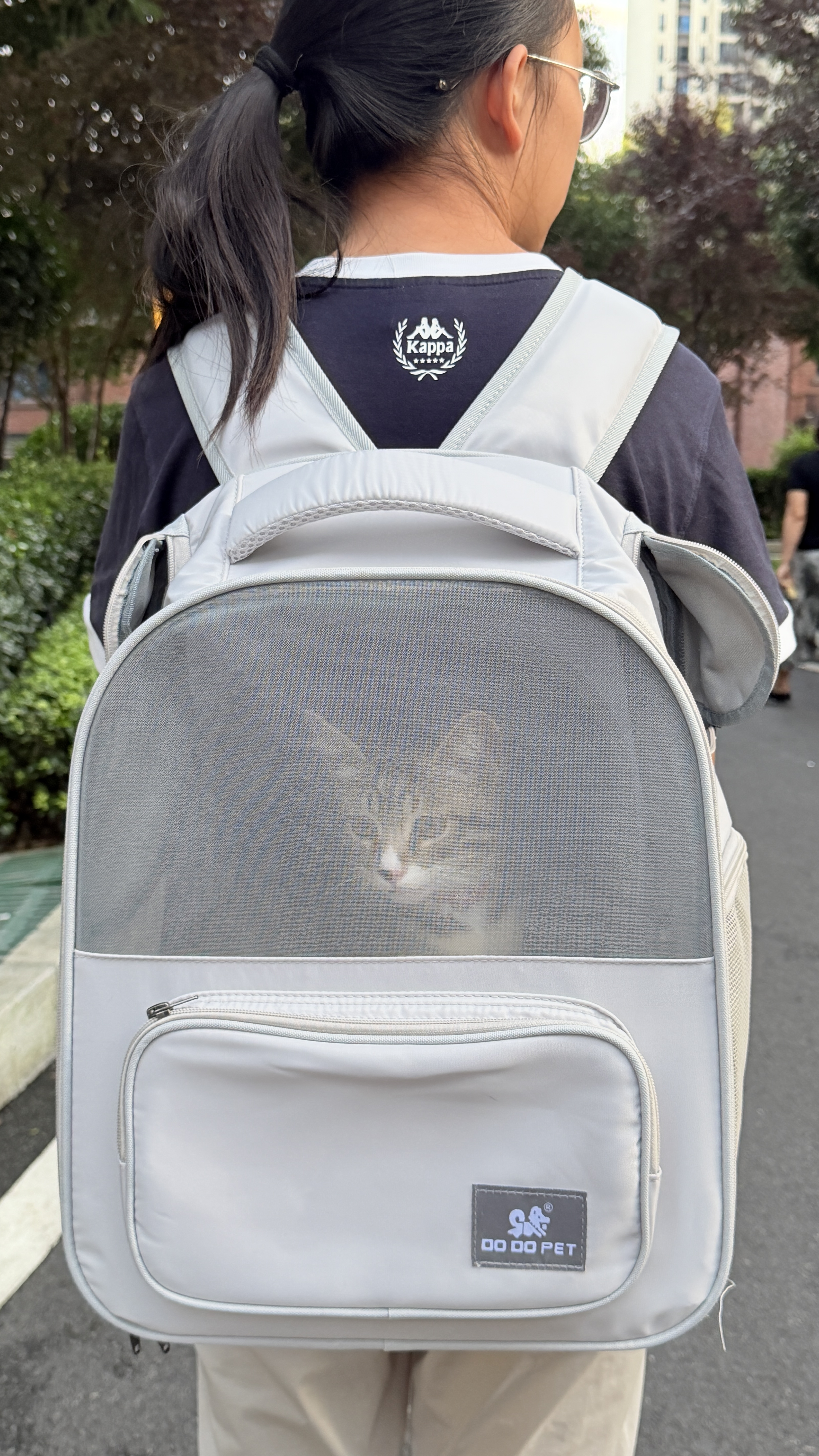 DO DO PET宠物背包猫包外出便携宠物包太空舱猫咪小狗透气双肩包包书包大号 灰色(拓展款-可变帐篷)【京东送货上门】 建议12斤内猫咪，8斤内狗狗使用 实拍图