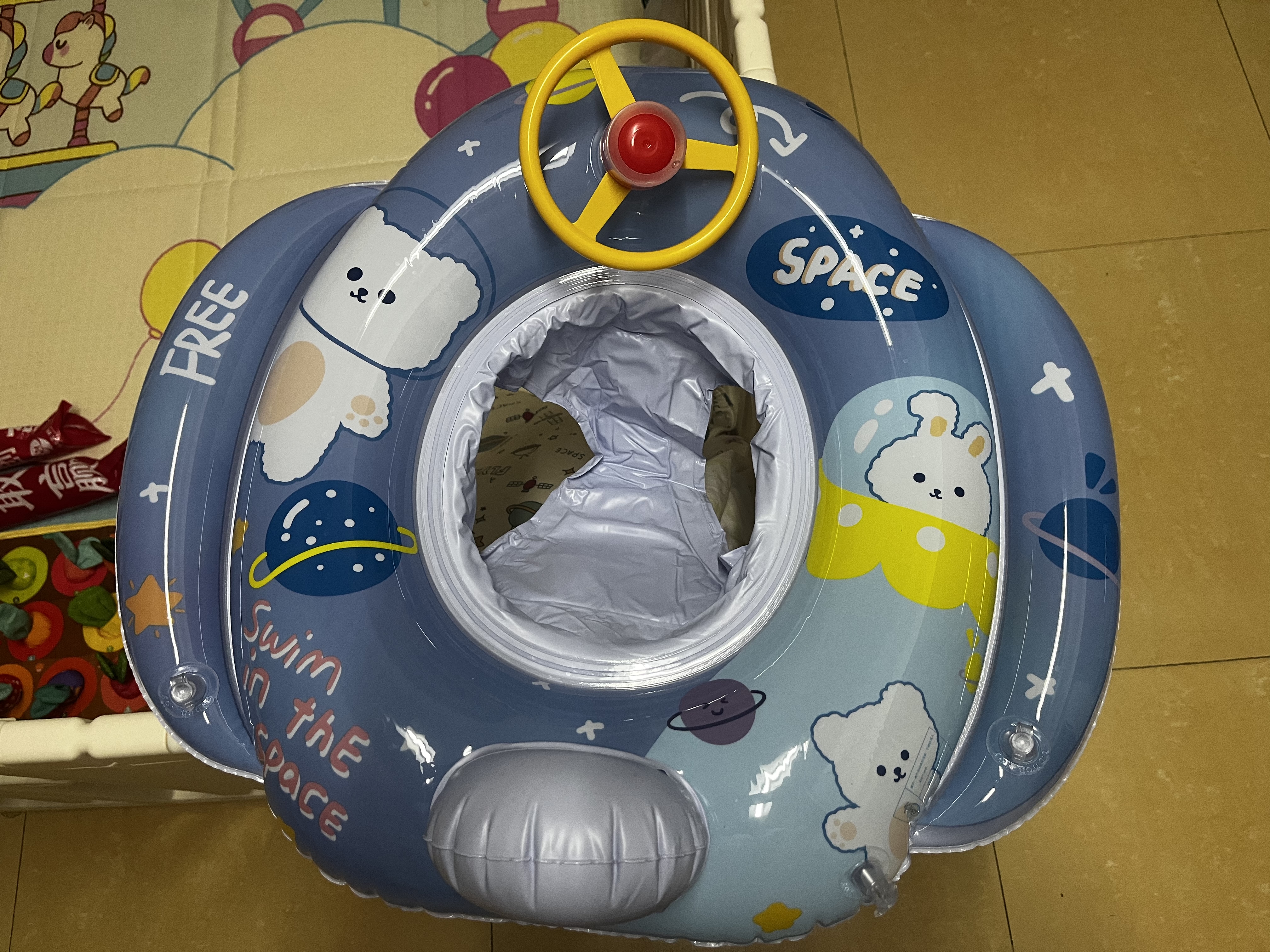 游泳圈儿童宝宝加厚坐圈防侧翻卡通初学者辅助安全救生圈游泳装备 (蓝色熊)升级坐垫+送打气筒 实拍图
