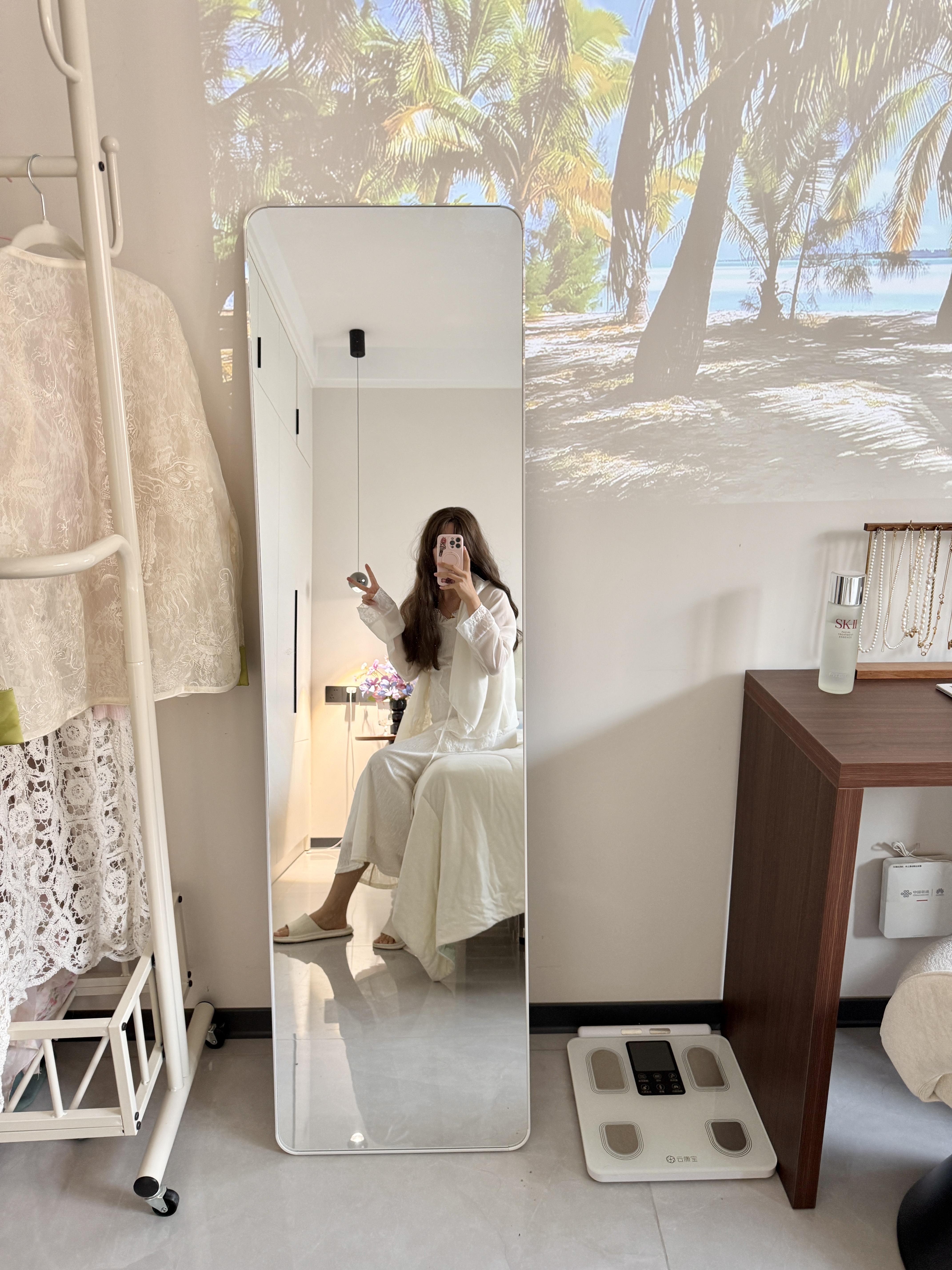 千禧华府镜子全身镜穿衣镜子宿舍用落地镜服装店试衣家用壁挂一体白45*155 实拍图