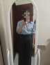伯德小姐蓝色设计感轻奢v领衬衫女夏通勤短袖上衣职业小个子面试衬衣 S 实拍图