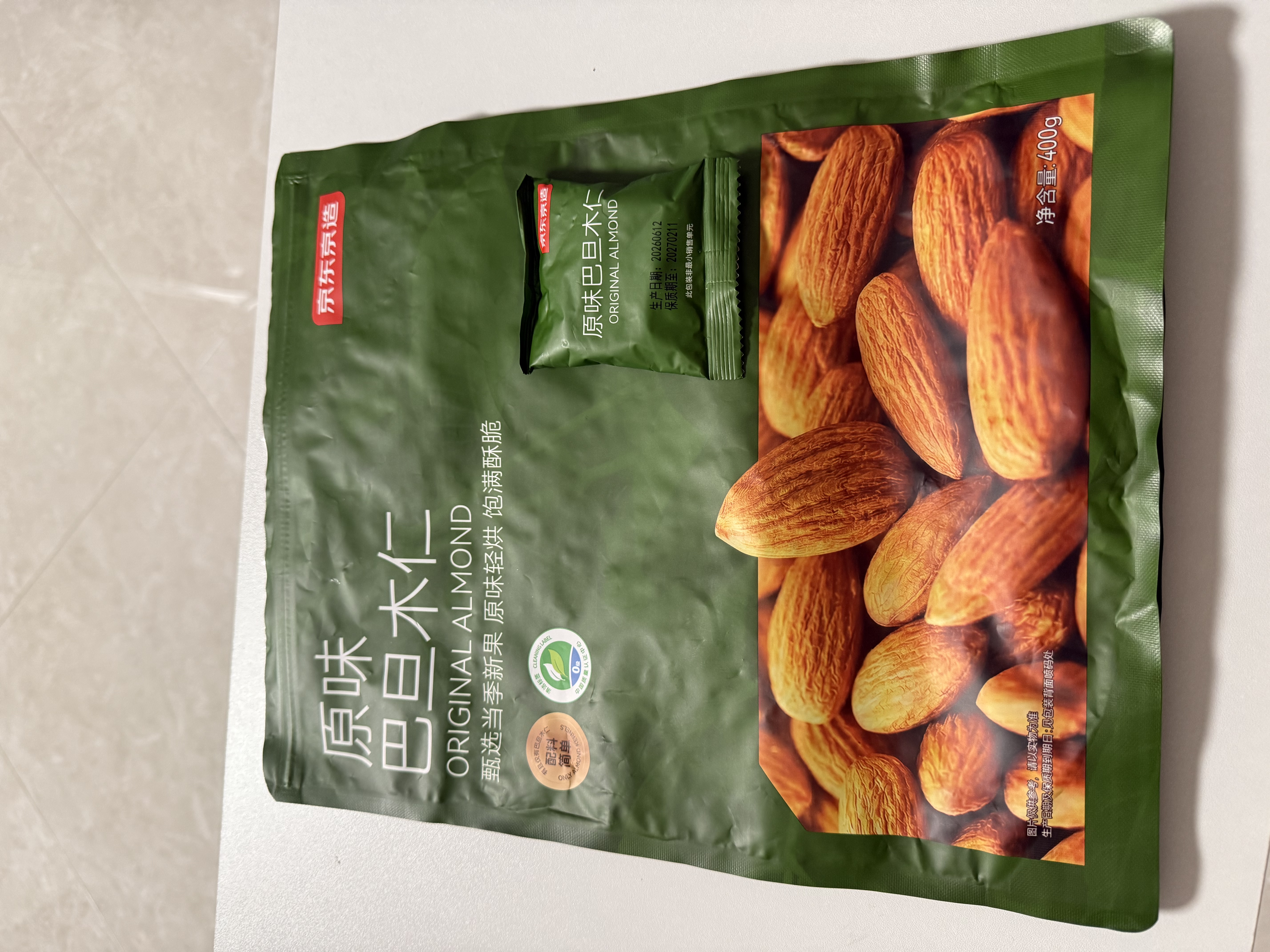 京东京造原味巴旦木仁400g每日坚果干果扁桃仁杏仁零食炒货京东自营无添加 实拍图