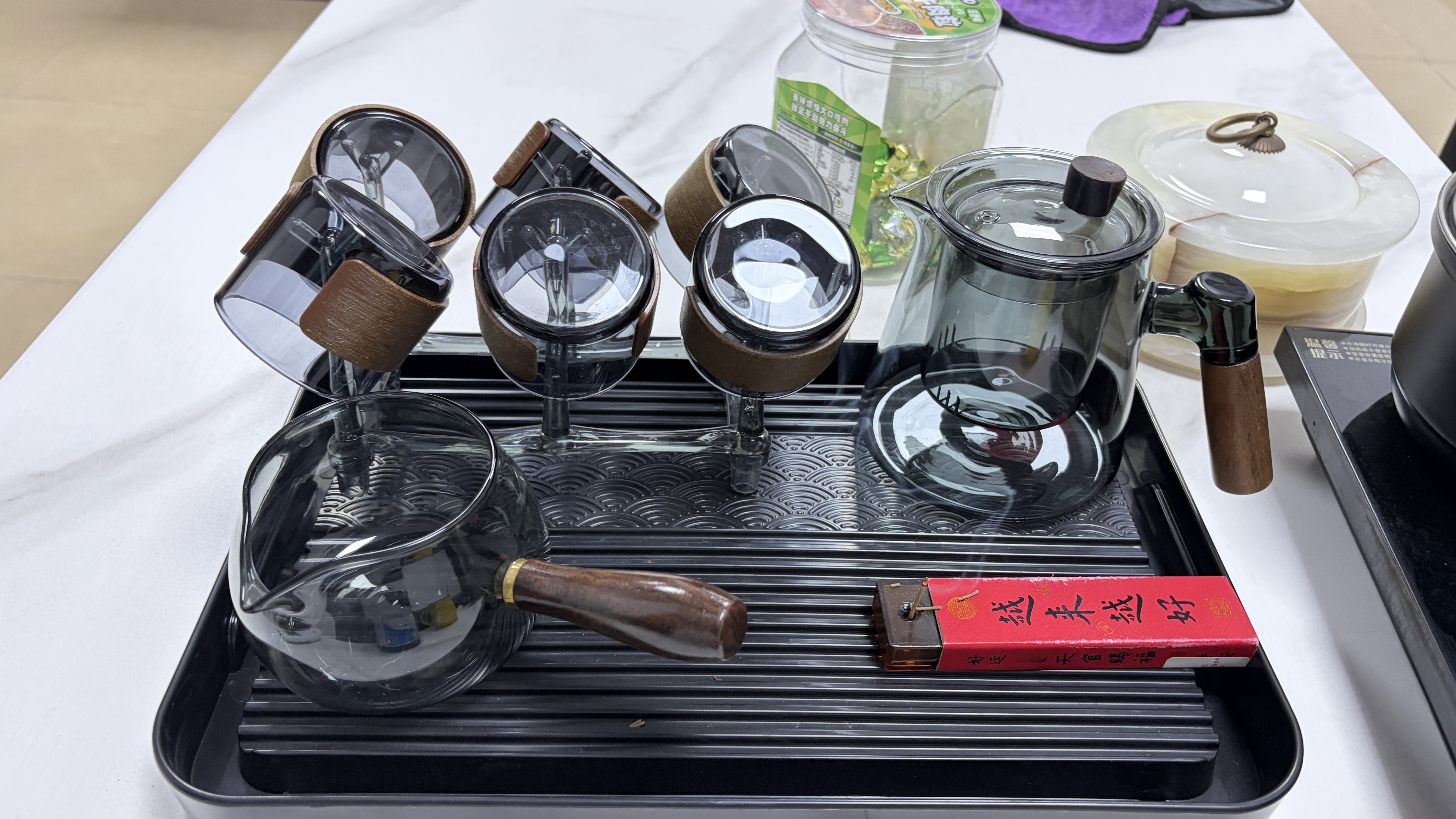 烟灰静心壶公杯髙硼硅耐高温祥云卡扣主人杯品杯茶盘套组带杯架 静心泡茶壶套装【带茶盘】 实拍图