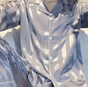 春夏季薄款冰丝睡衣男提花开衫长袖长裤加大码家居服套装 50216双长提花男-雾蓝条 2XL 实拍图