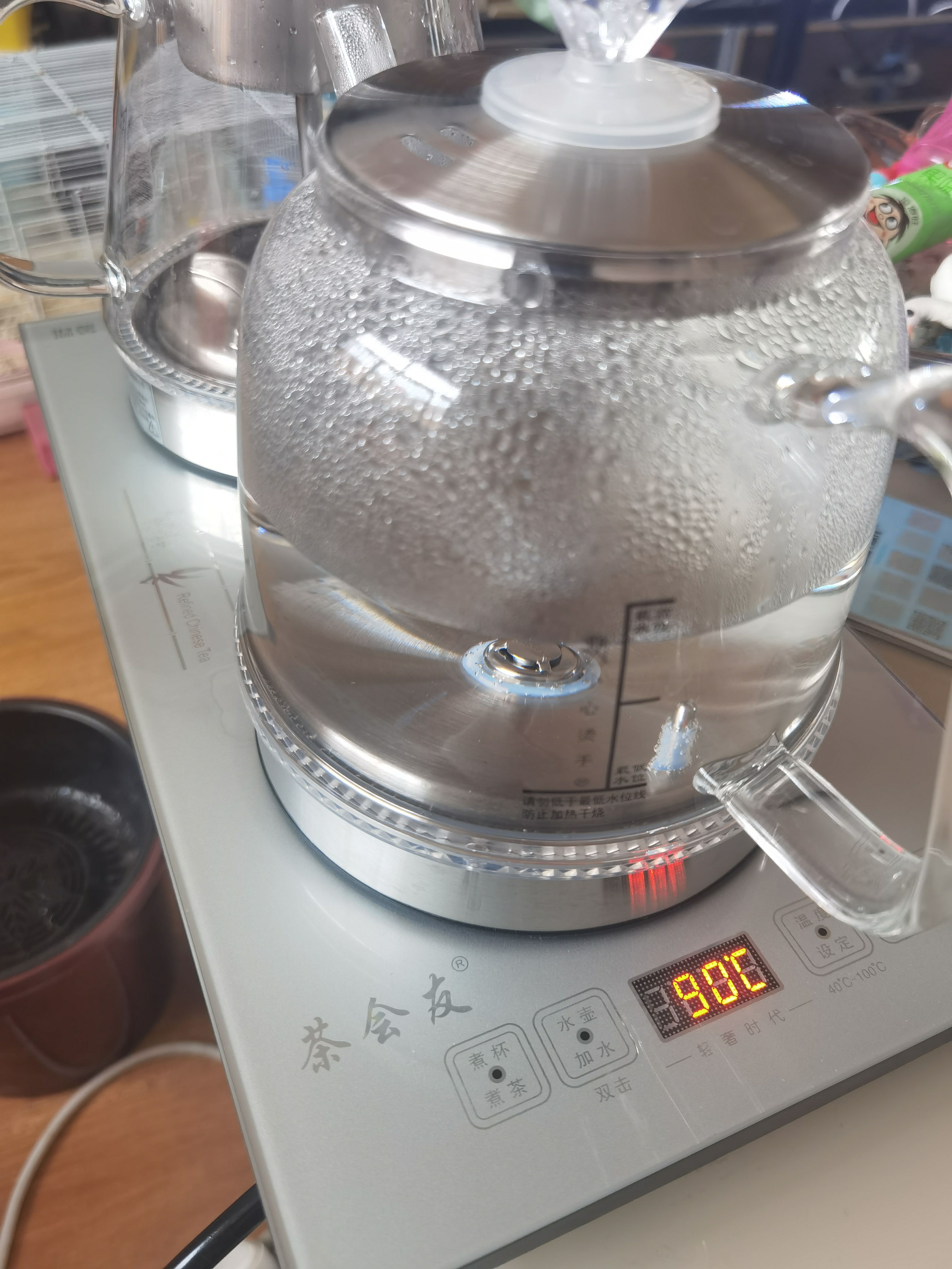 茶会友全自动上水电热水壶 茶台烧水壶 电茶壶煮泡茶家用办公一体茶桌嵌入式茶具电茶炉套装 1L 轻奢银-底部上水蒸茶款（37*20cm） 实拍图