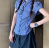 UR2026夏季新款女装时尚复古休闲撞色格纹开襟衬衫UYY250067 蓝色格子 XS 实拍图