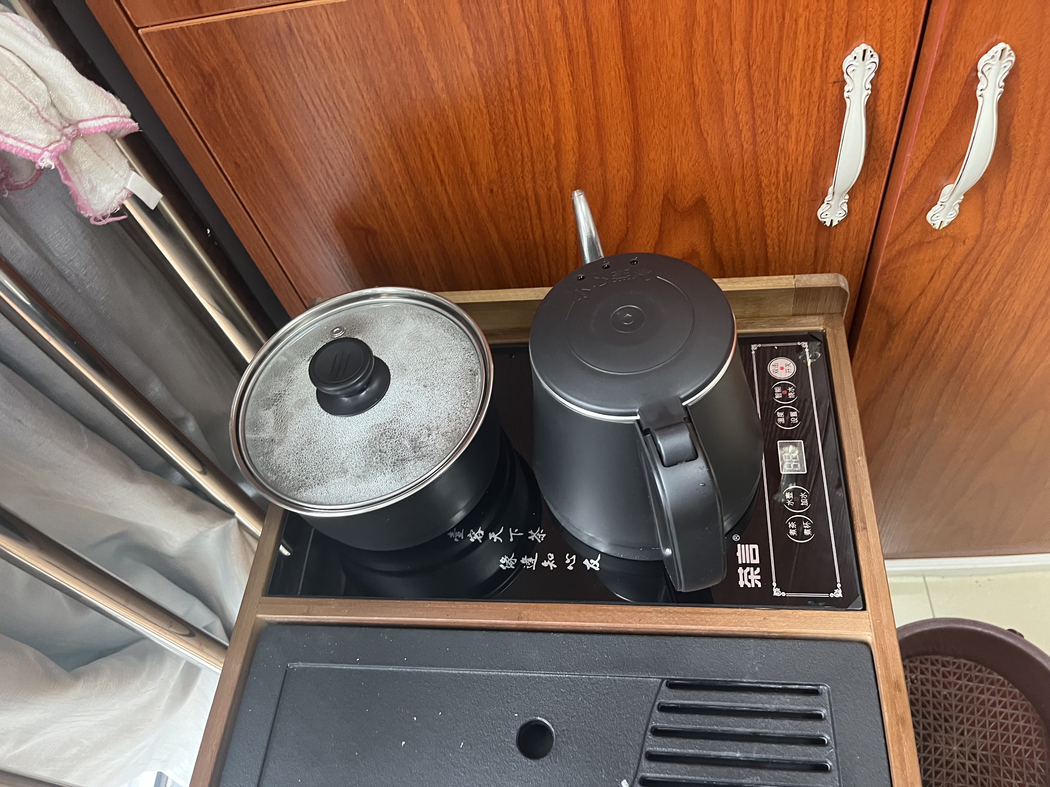 木马人移动茶桌家用小茶台客厅泡茶车茶几茶具套装自动烧水壶一体茶水柜 【乌金石面板】茶色-80长单抽单门+防烫全自动电器 实拍图