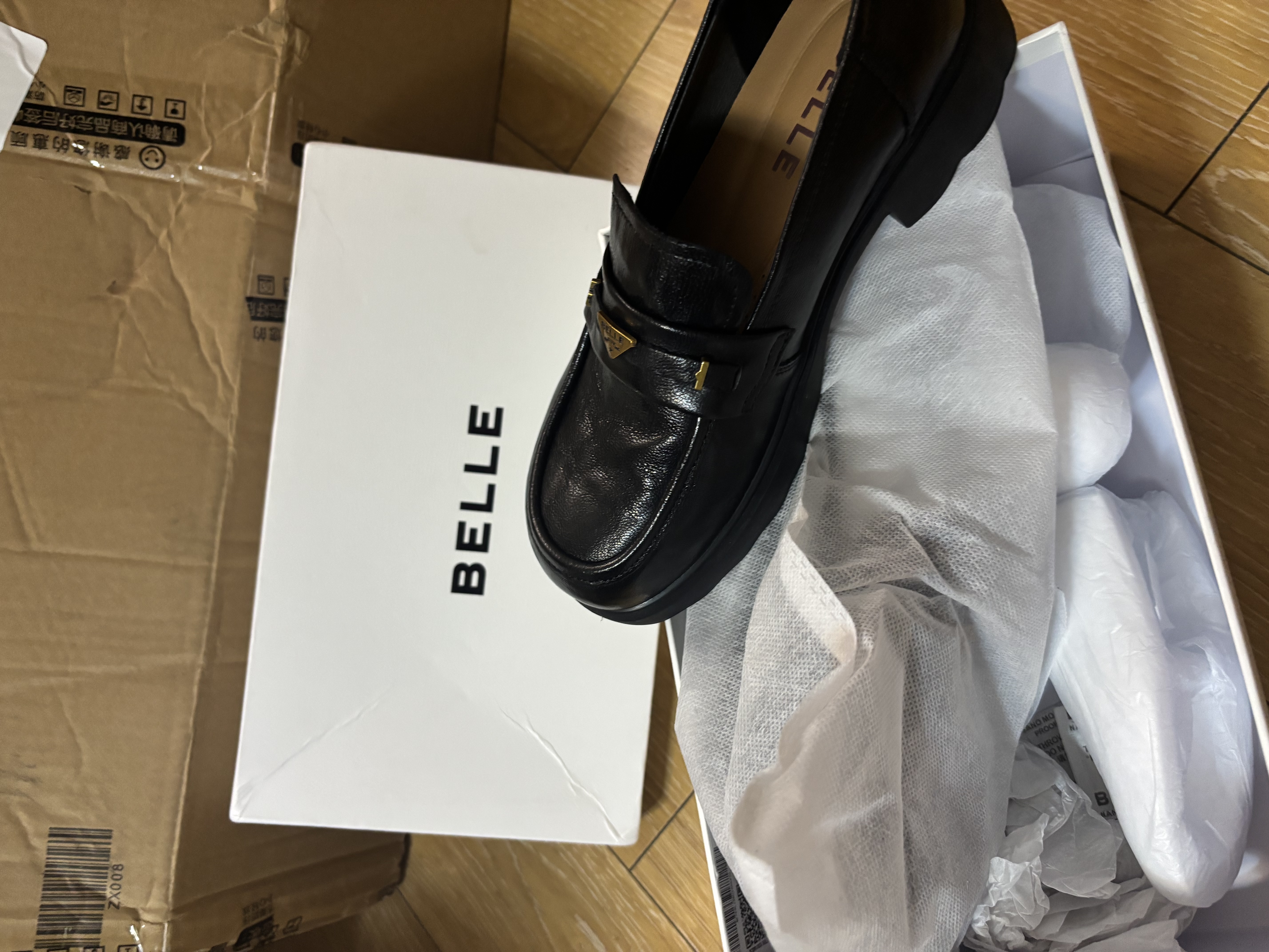 百丽（Belle）元宝乐福鞋女鞋2026春季新款商场同款羊皮黑色小皮鞋E9L1DAA6 黑色 37 (235mm) 实拍图