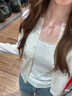 优衣库提花罗纹开衫/长袖女装修身内搭打底484939 491115 484939/00白色 L 实拍图