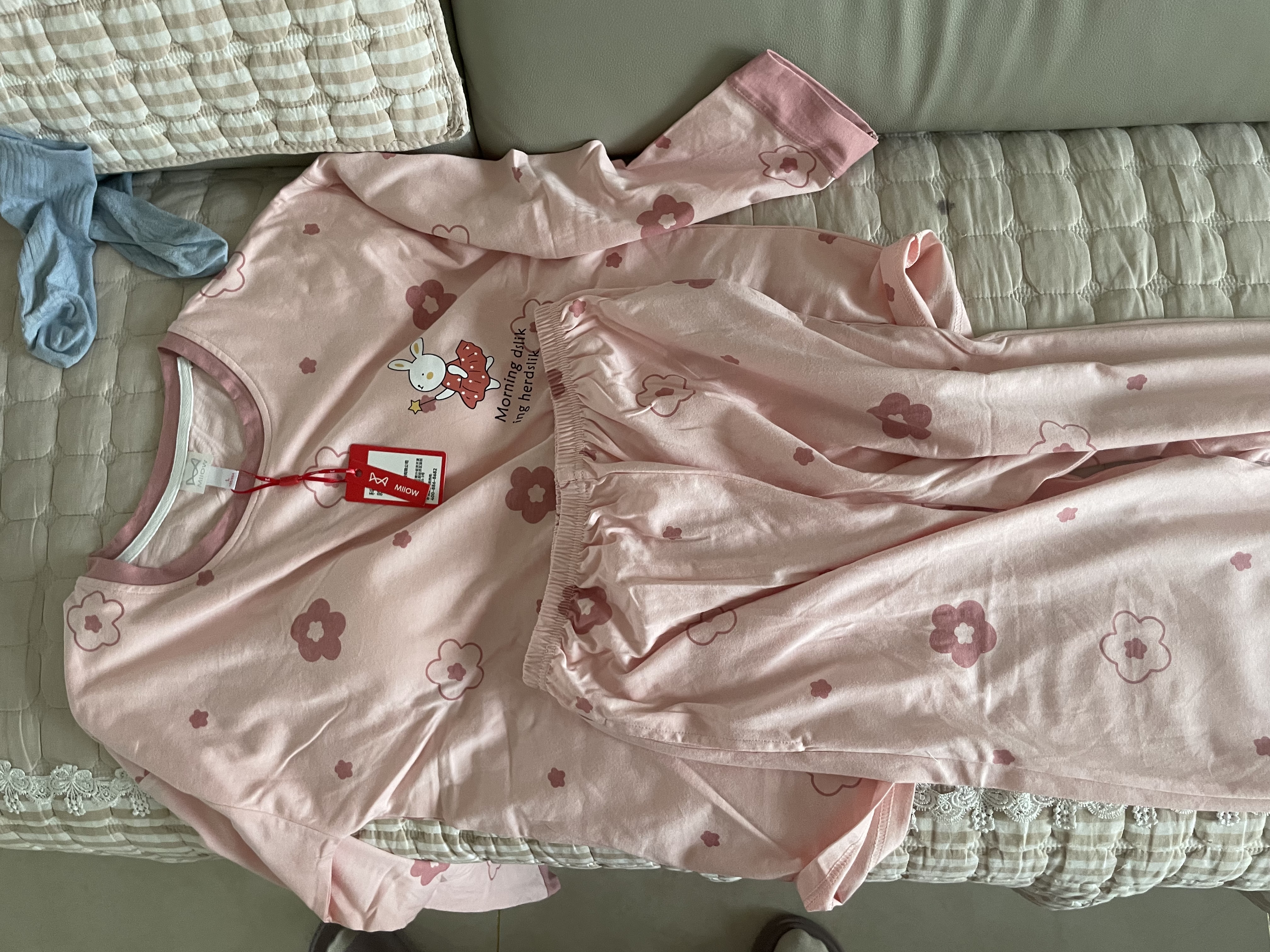 猫人（MiiOW）【防螨抗菌纯棉】女士睡衣女带胸垫花朵印花可外穿粉色L 实拍图