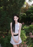 ALO YOGA运动短裙背心夏季女黑色速干瑜伽裙防走光高腰A字网球健身外穿 白色背心+白色短裙 S 实拍图