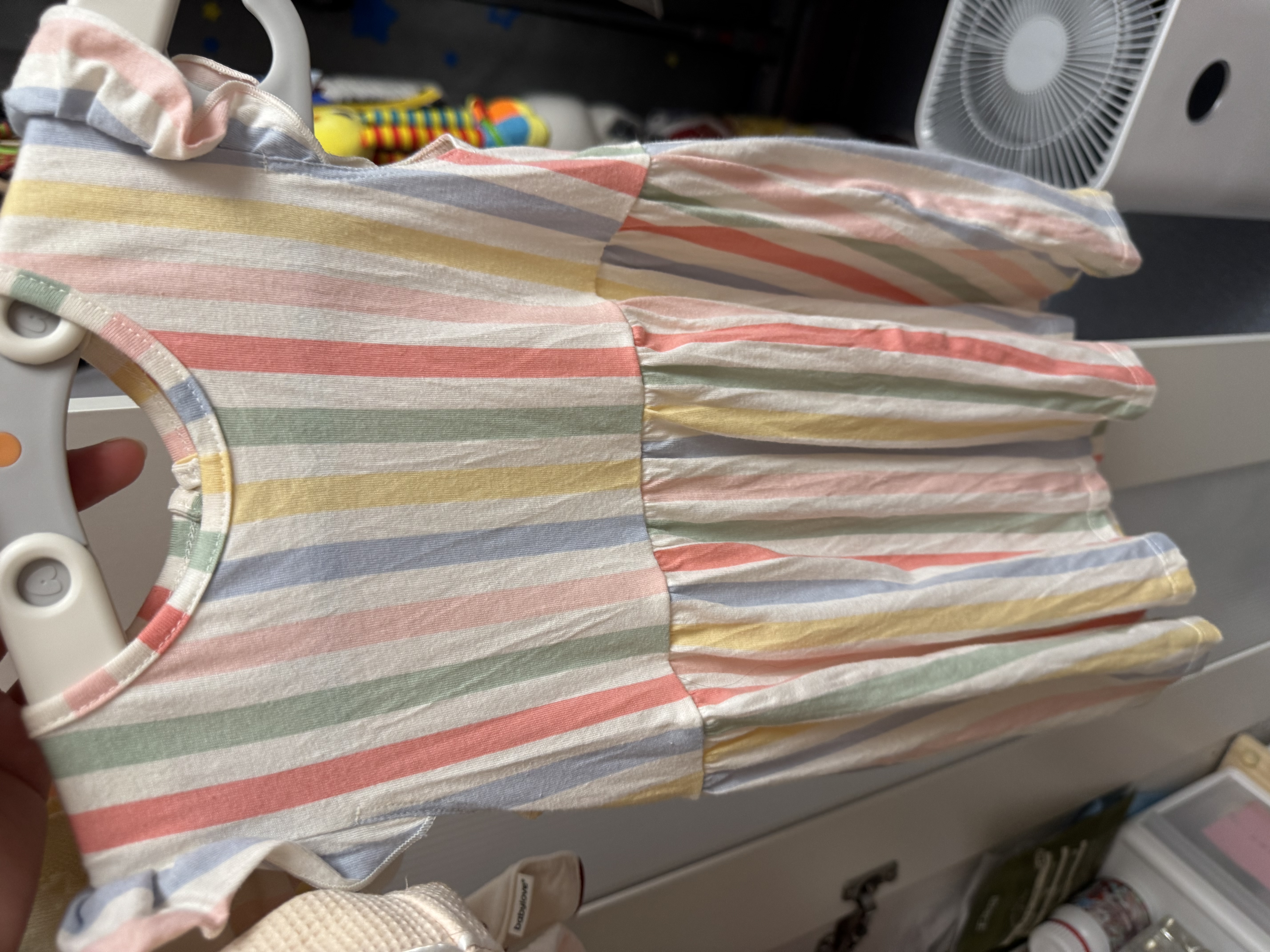 H&M童装女婴裙子2026夏季新款棉质飞袖印花洋气连衣裙1315438 多色/条纹 80 48 (9-12M) 实拍图