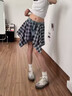 :CHOCOOLATEit美式格子拼接牛仔短裤女夏不规则设计感裙裤子 蓝色  XL 实拍图
