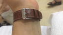 适配Withings手表软超薄男士牛皮手表带防水Activite steel3 Pop HR真皮表带 棕色白线 20mm 实拍图