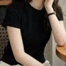 啄木鸟正肩短袖t恤女春夏2026新款内搭圆领百搭修身显瘦上衣 黑色 L 实拍图