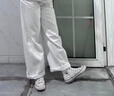 优衣库宽松廓形牛仔裤女装男装/常规款弯刀镰刀裤 482280 487973 482280/00白色 23 /150/58A 实拍图