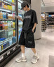 TUCANO啄木鸟扎染纹理短裤男款夏季美式复古宽松直筒五分裤潮牌休闲中裤 黑色 强烈推荐 2XL （建议145-160斤） 实拍图
