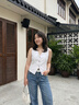 MISS SIXTY2026夏季新款牛仔马甲女V领无袖蕾丝钉珠短款上衣外搭 白色 S 晒单实拍图