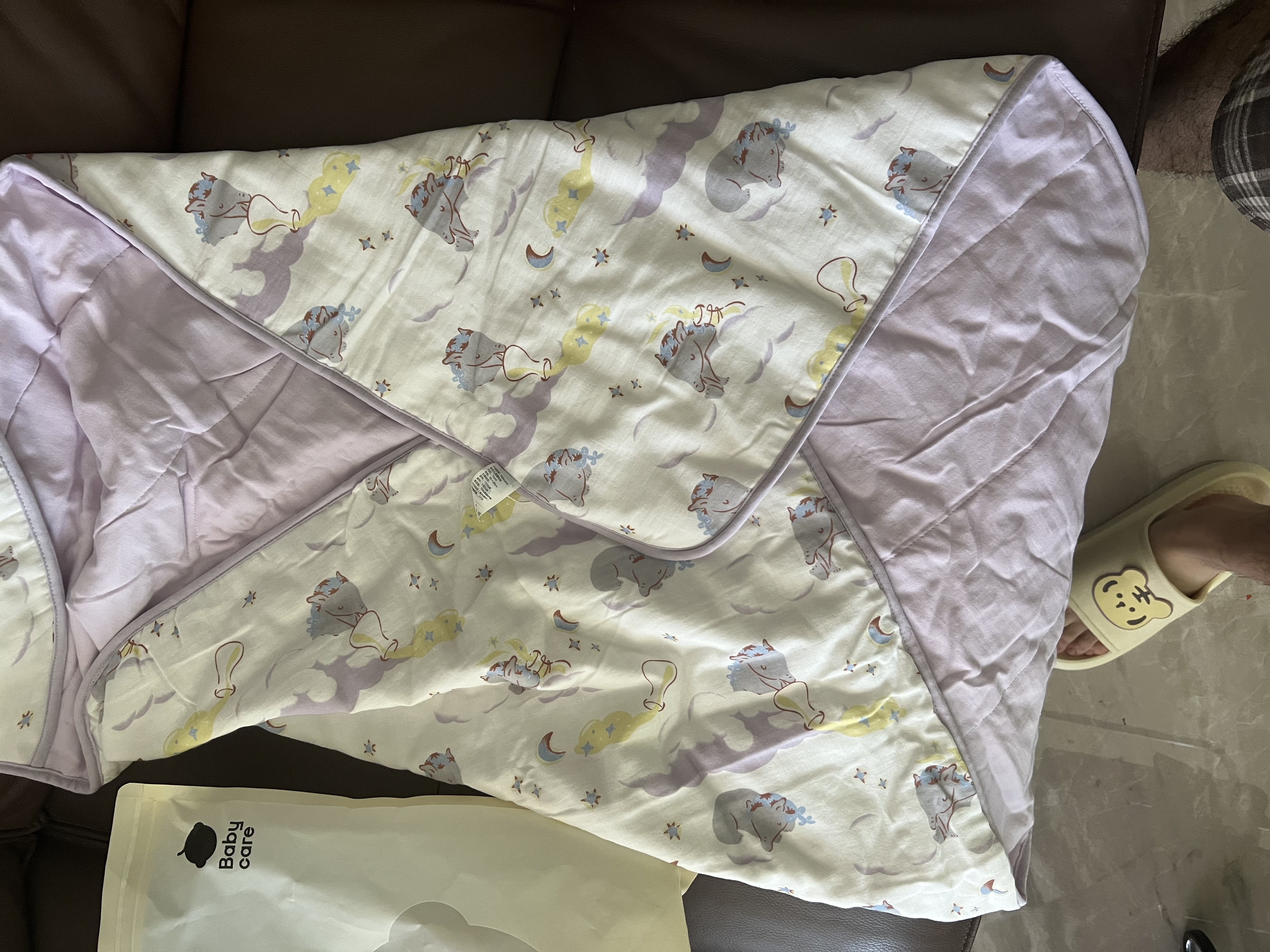 babycare初生婴儿秋冬夹棉抱被调温产房新生儿包被-莫利亚浅灰紫-90*90cm 实拍图