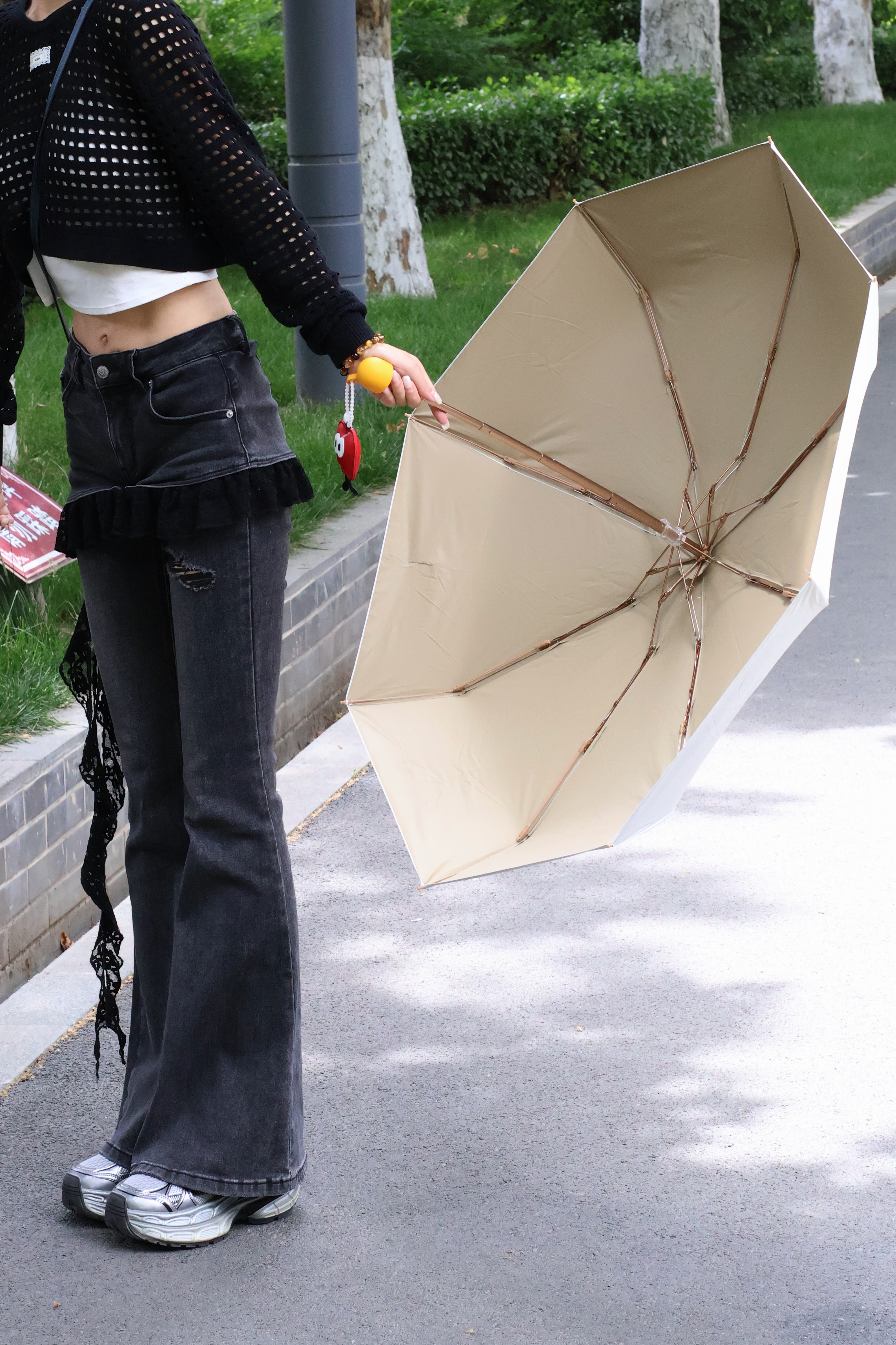 美度五折防晒遮阳伞防紫外线女折叠晴雨伞两用折叠太阳伞M5105米白色 实拍图
