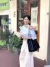 妍莉芬（yanlifen）韩系穿搭女装套装夏季设计感斜肩蓝色衬衫阔腿裤子两件套女新款 蓝色衬衫+白色裤子 S 实拍图