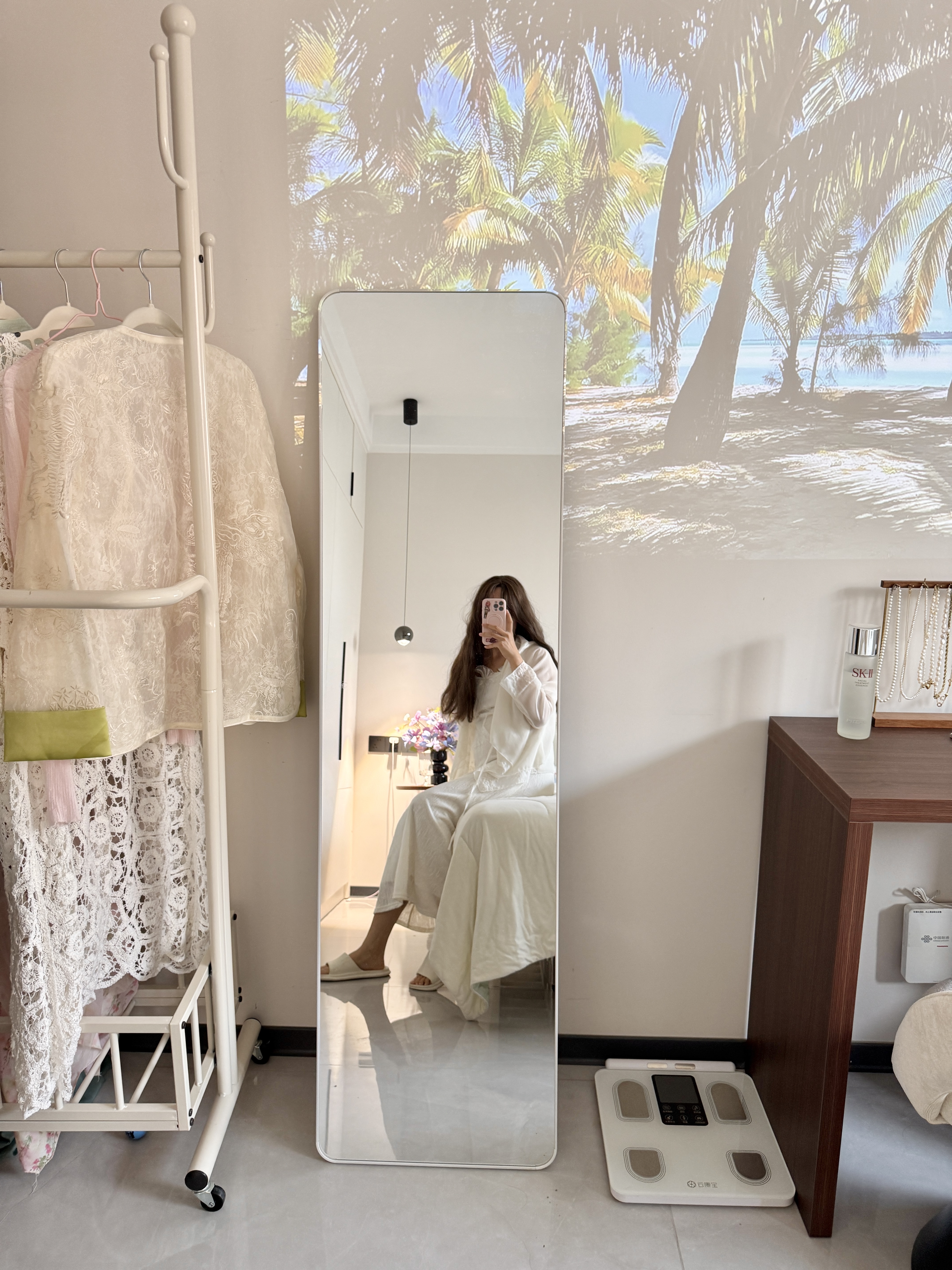 千禧华府镜子全身镜穿衣镜子宿舍用落地镜服装店试衣家用壁挂一体白45*155 实拍图