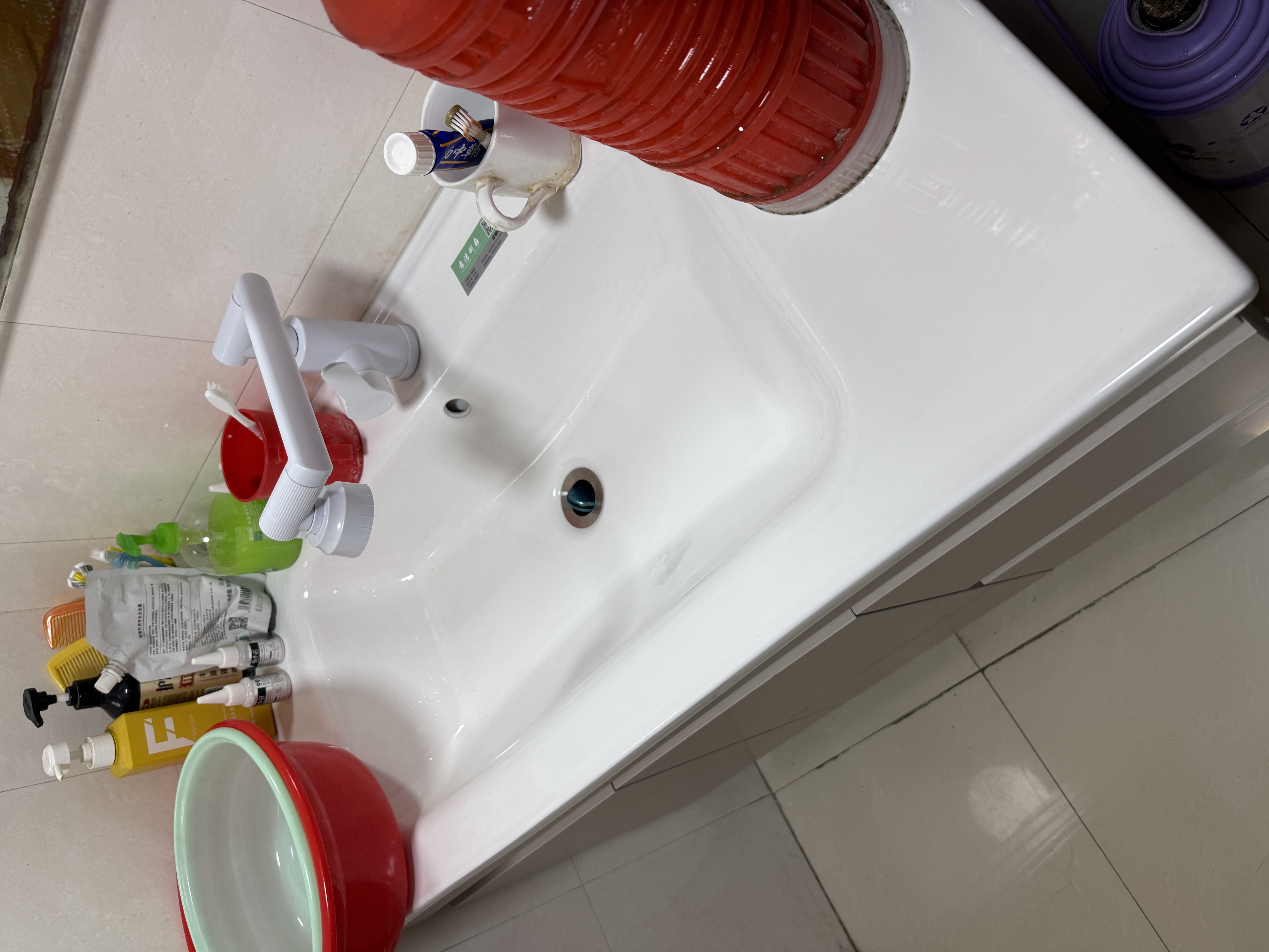 意洁利蜂窝铝落地浴室柜组合加深陶瓷一体盆洗手盆卫生间洗漱台洗脸盆柜 100cm落地普通盆-不配镜柜 奶油色(右小门款)-配白猫龙头 实拍图
