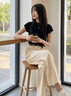 欧迪惠（Oudihui）休闲裤女穿搭一整套2026新款夏季显瘦短袖衣服阔腿工装裤子女套装 上衣+裤子【配腰带】 M 【建议98-110斤】 实拍图