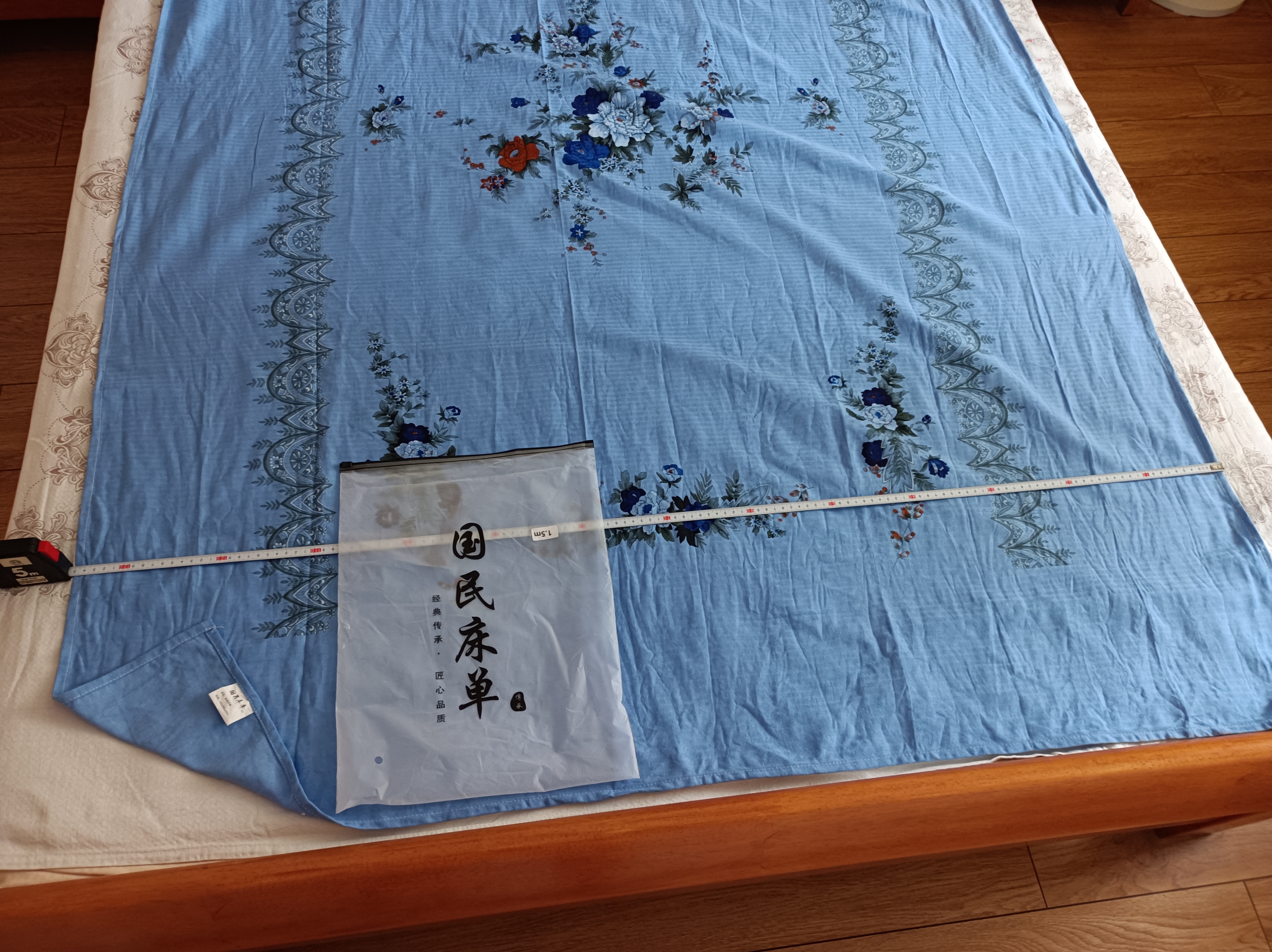 加厚纯棉床单单件全棉老粗布老上海国民印花怀旧复古被单1.5床2.0 经典牡丹-蓝色（直边款） 150x200CM单件床单 实拍图