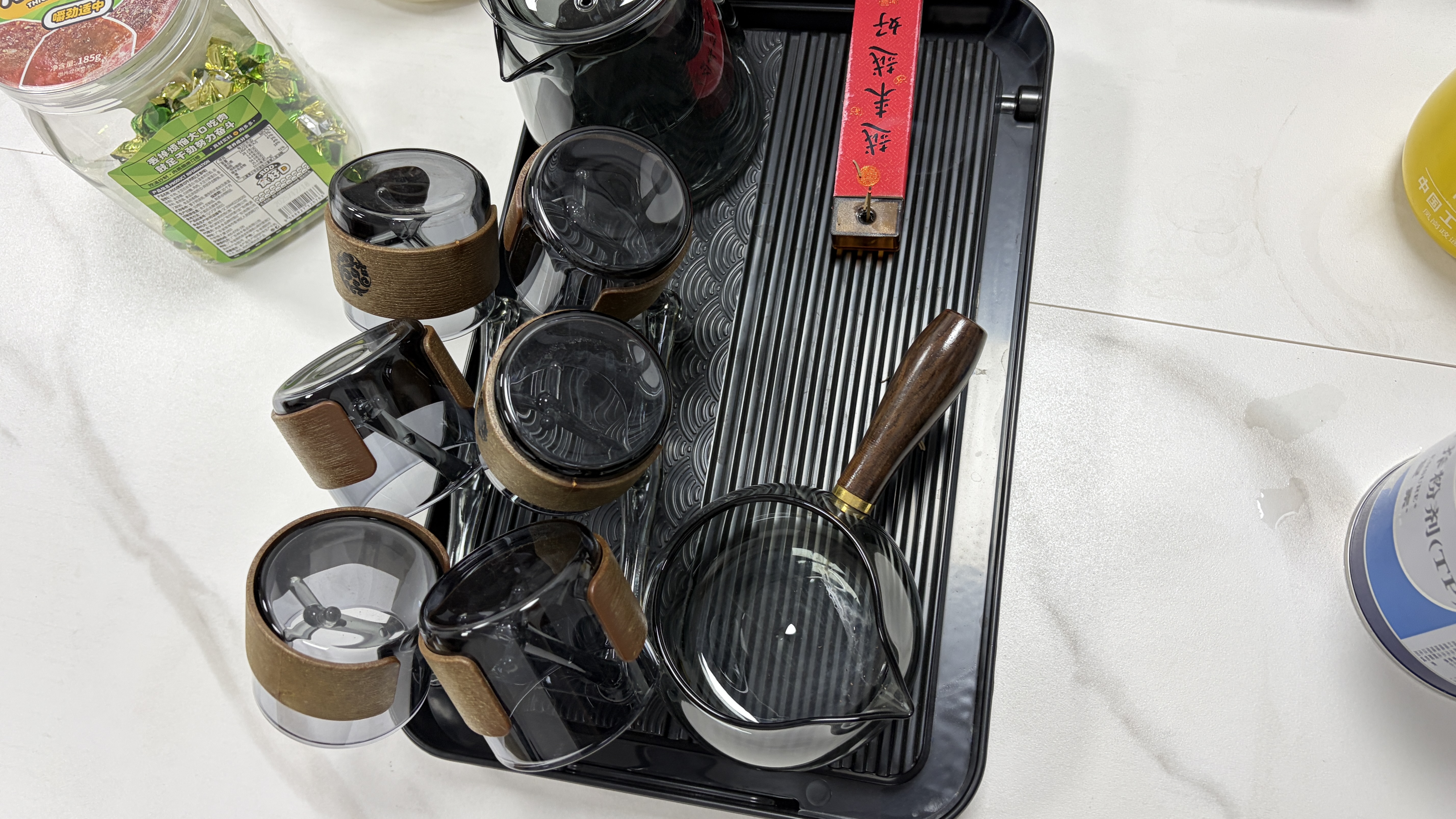 烟灰静心壶公杯髙硼硅耐高温祥云卡扣主人杯品杯茶盘套组带杯架 静心泡茶壶套装【带茶盘】 实拍图