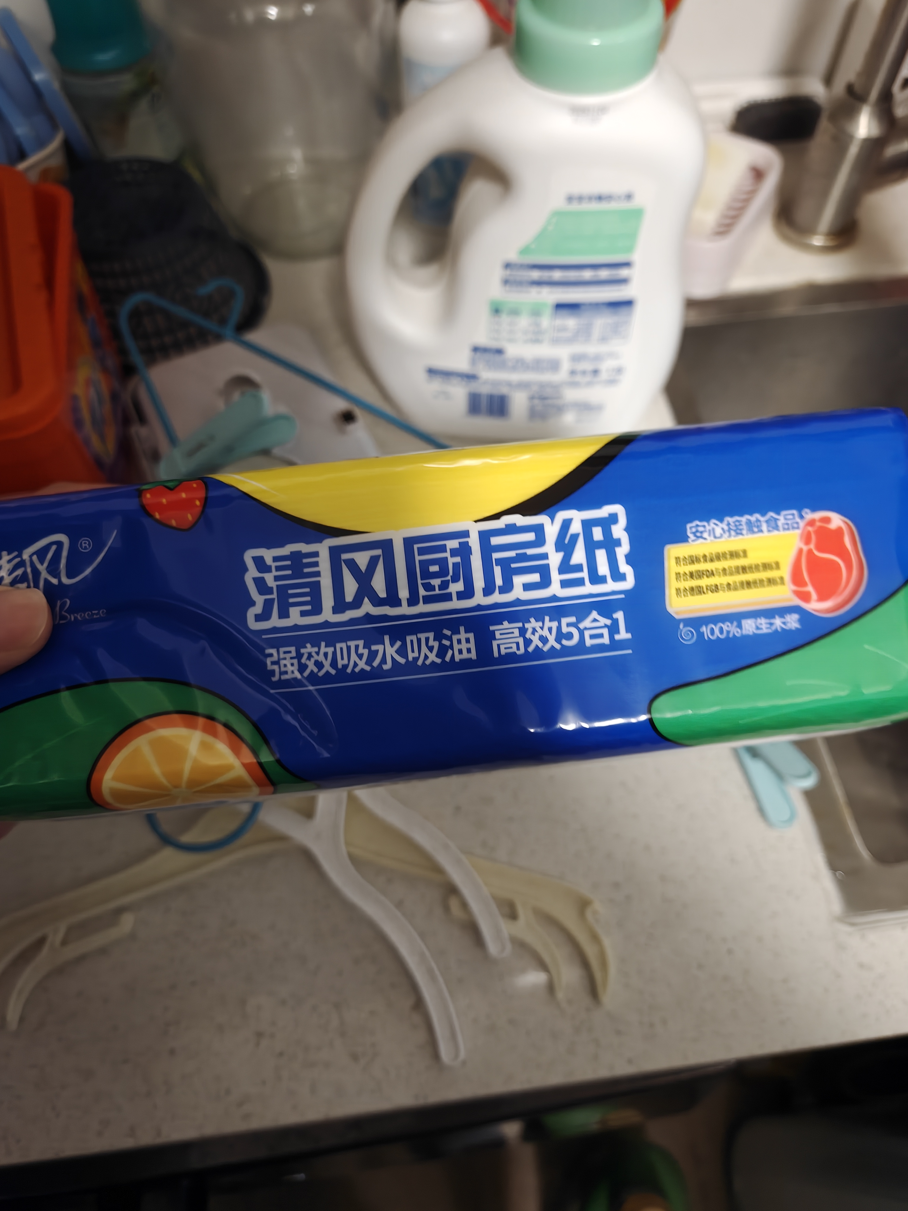 清风厨房抽纸76抽*9包一次性吸油纸 食品接触级 吸油吸水厨房纸巾整箱 实拍图