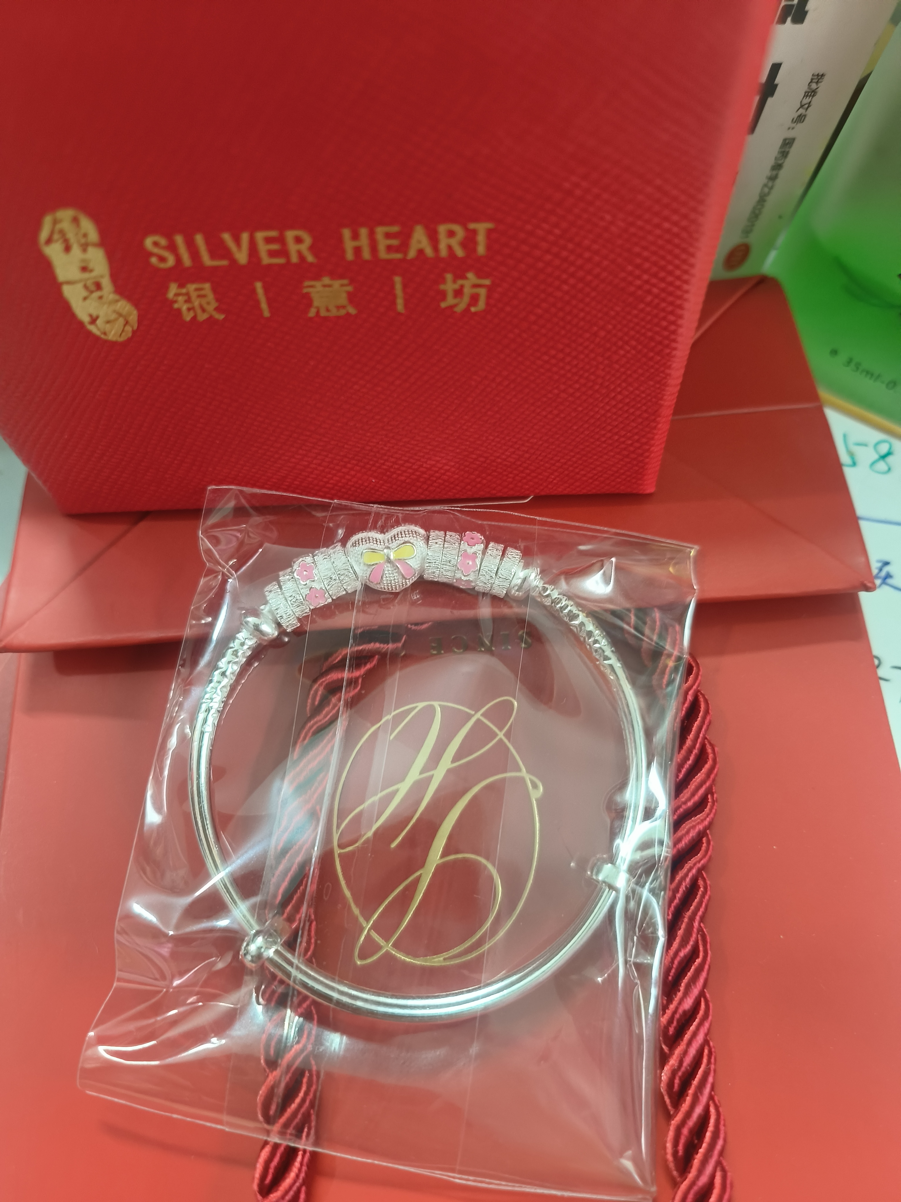 银意坊爱心儿童银手镯女12岁10岁小学生女孩女童银镯子纯银珐琅生日礼物 【6-12岁】爱心儿童银手镯约19克+证书 实拍图