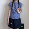 UR2026夏季新款女装时尚复古休闲撞色格纹开襟衬衫UYY250067 蓝色格子 XS 实拍图