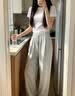 红蜻蜓旅游必备冰丝阔腿裤女夏薄款2026新款休闲裤子直筒抽绳速干裤长裤 浅灰色 长裤 L 【110-120斤】 实拍图