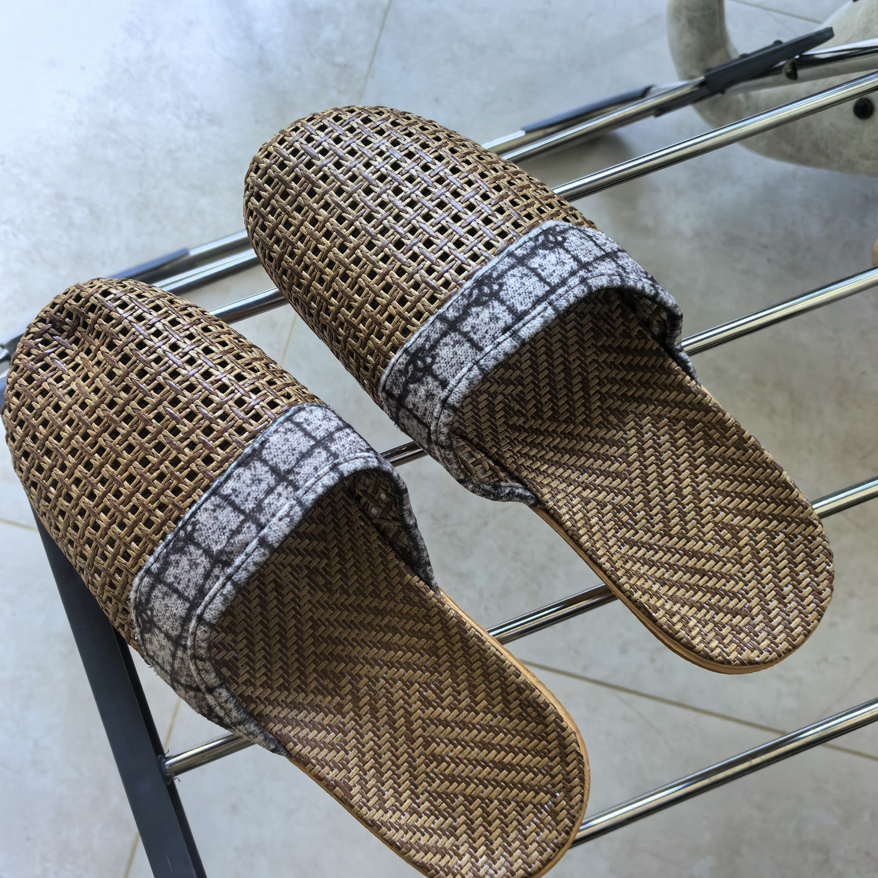 NSYCA竹拖鞋 夏季藤草编织凉拖鞋轻便居家情侣男女透气草席竹编 灰色/包头 27男(40~41码) 实拍图