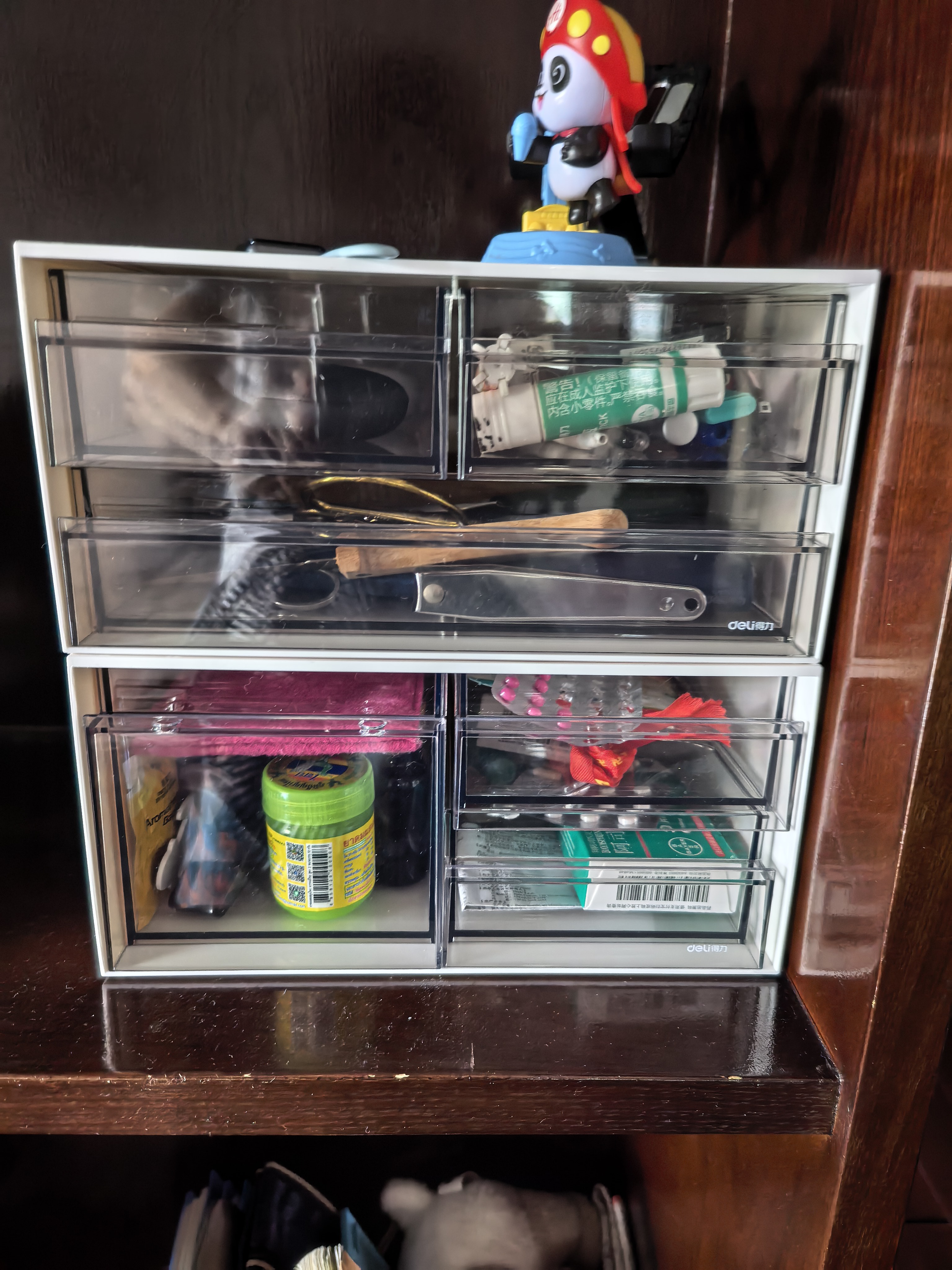得力（deli）三格桌面收纳盒 抽屉式办公室书桌用品文具文件分类多层储物盒宿舍化妆品首饰整理盒白色PK112 实拍图