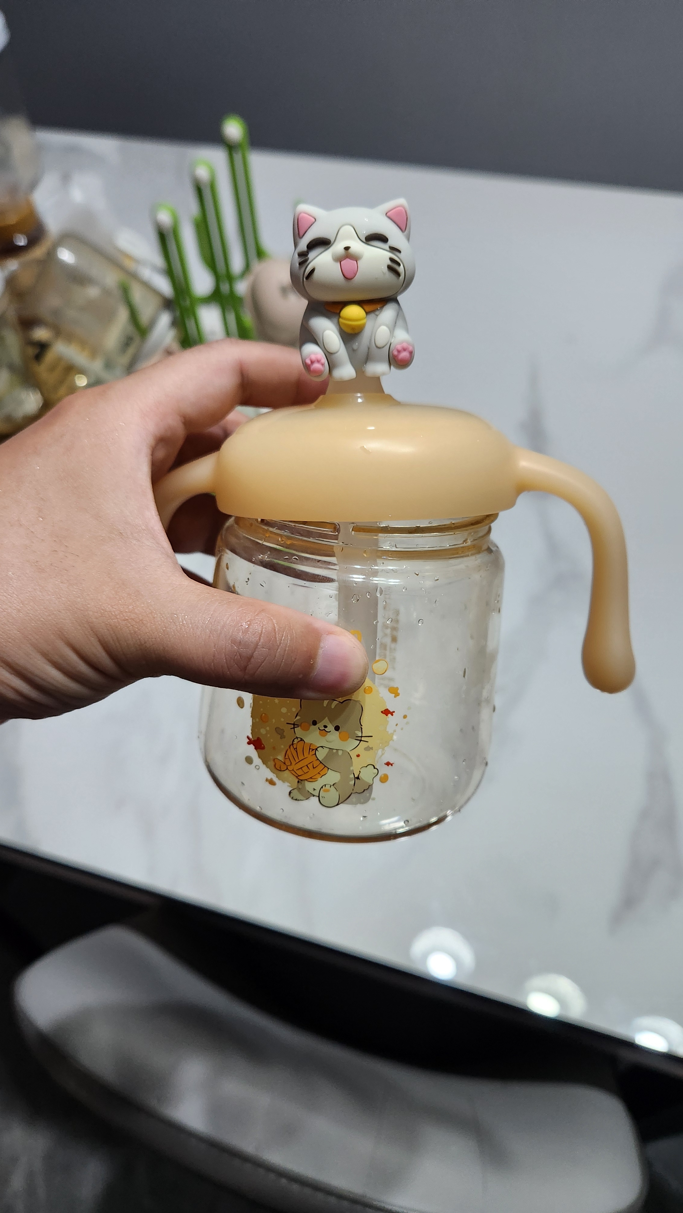 贝亲（Pigeon）儿童牛奶杯1-3岁宝宝喝水喝奶PPSU直饮奶瓶双吸管水杯暖橙色330ml 实拍图