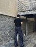 7家优品美式翻领千鸟格拼接polo衫男士新款夏季短袖t恤7Y16 黑色 XL 实拍图